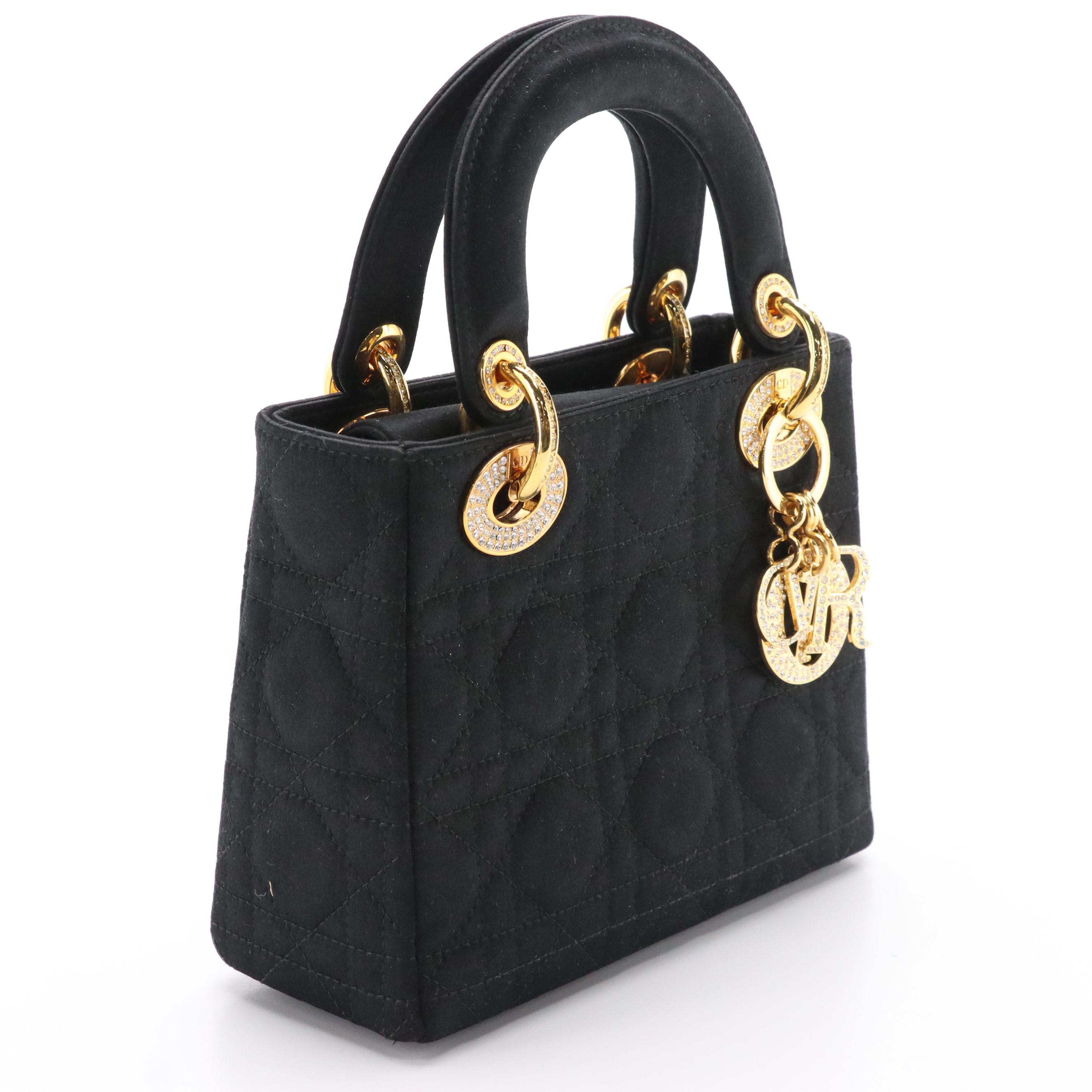 Christian Dior Crystal Embellished Mini Lady Dior Bag in Cannage Quilted Satin