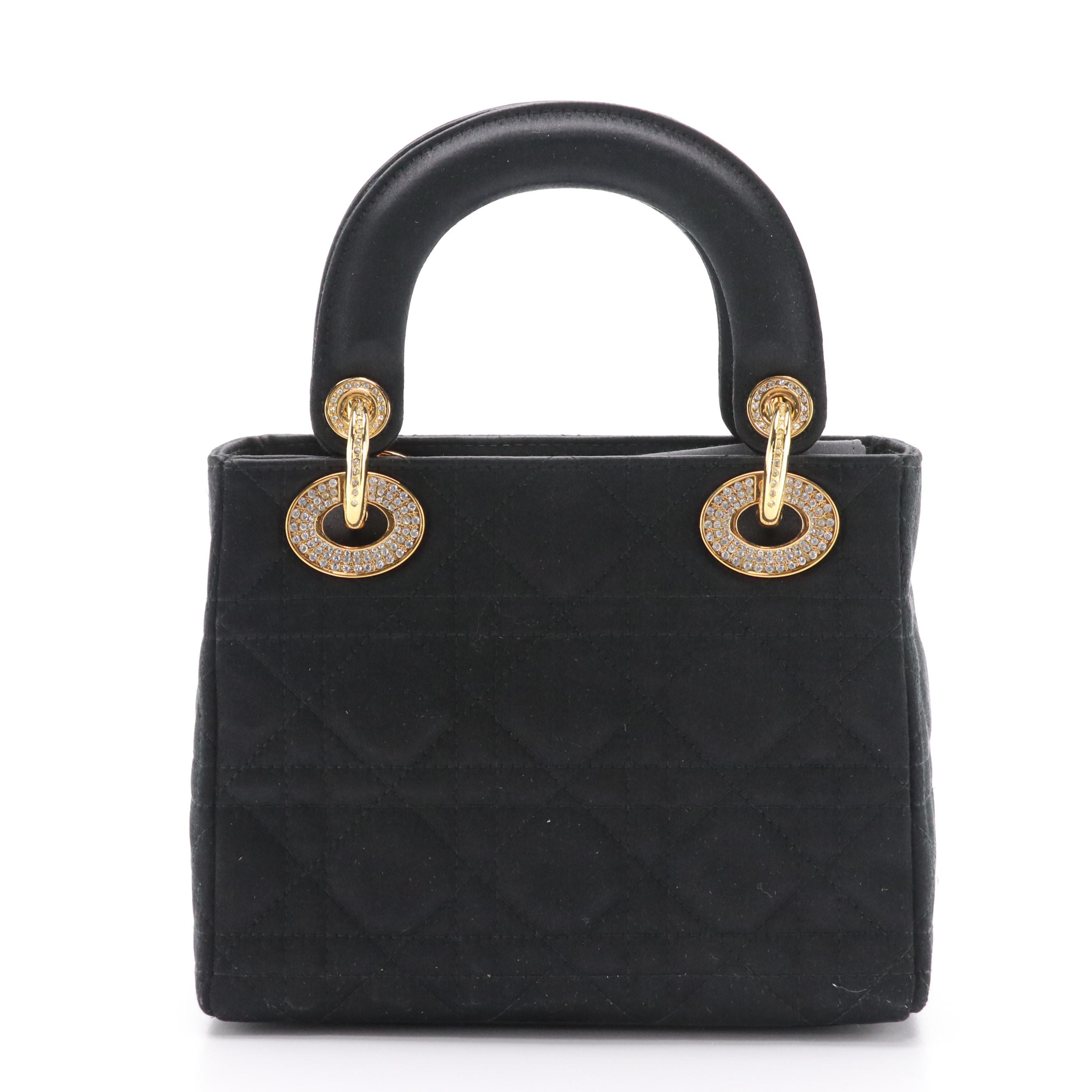 Christian Dior Crystal Embellished Mini Lady Dior Bag in Cannage Quilted Satin