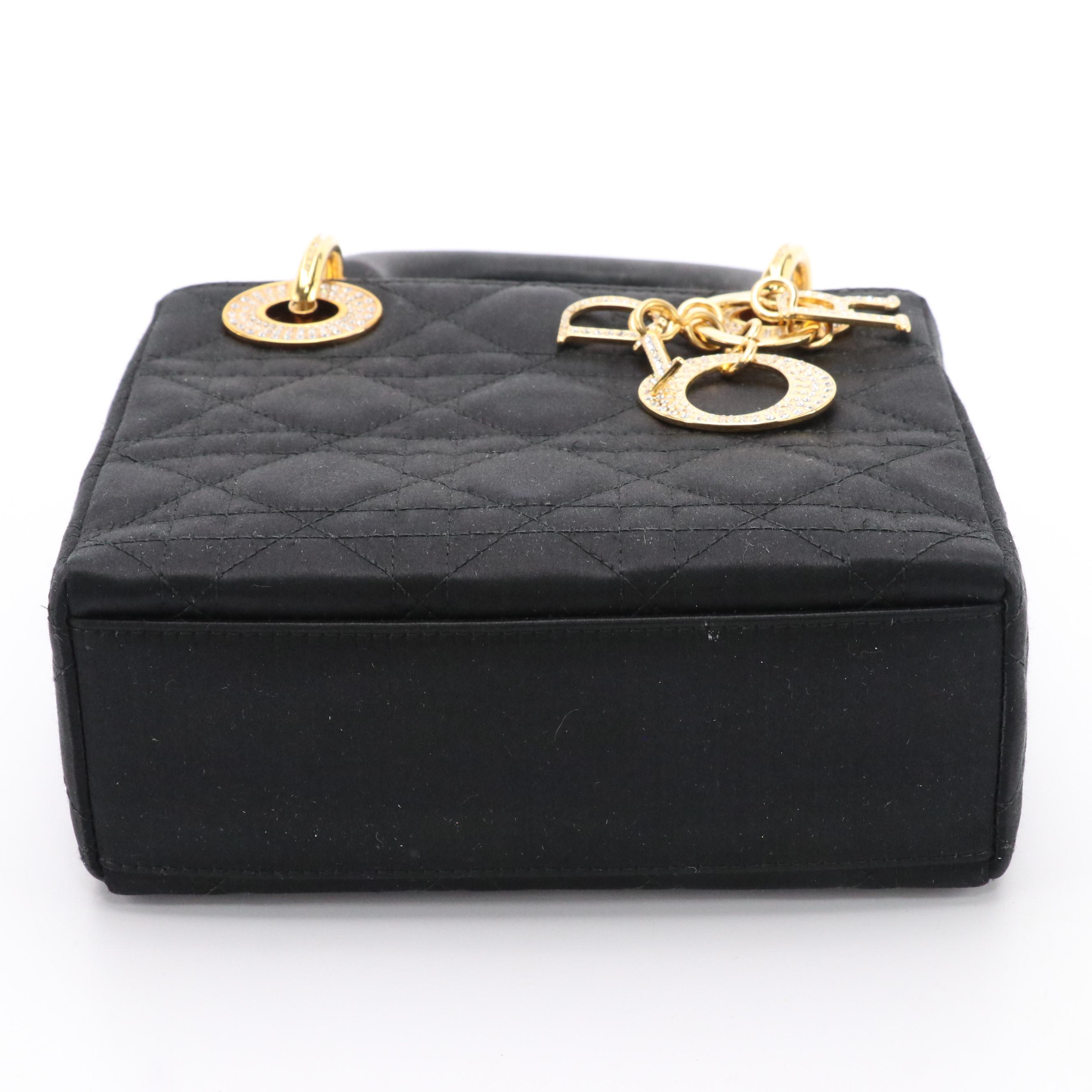 Christian Dior Crystal Embellished Mini Lady Dior Bag in Cannage Quilted Satin