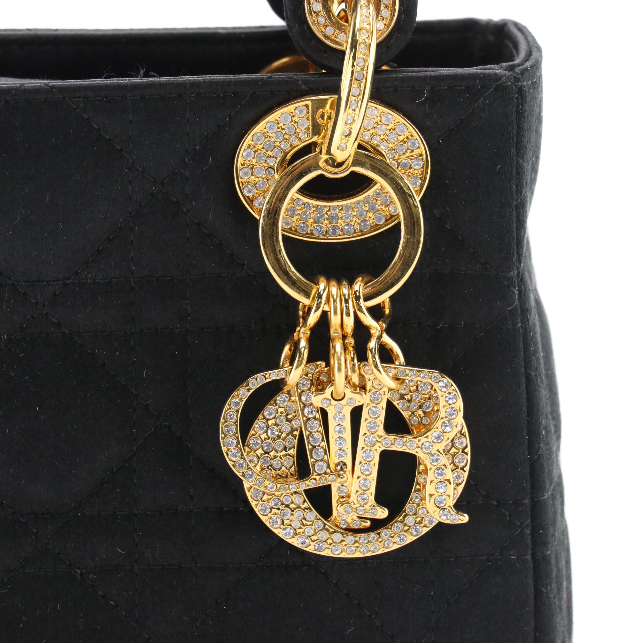 Christian Dior Crystal Embellished Mini Lady Dior Bag in Cannage Quilted Satin