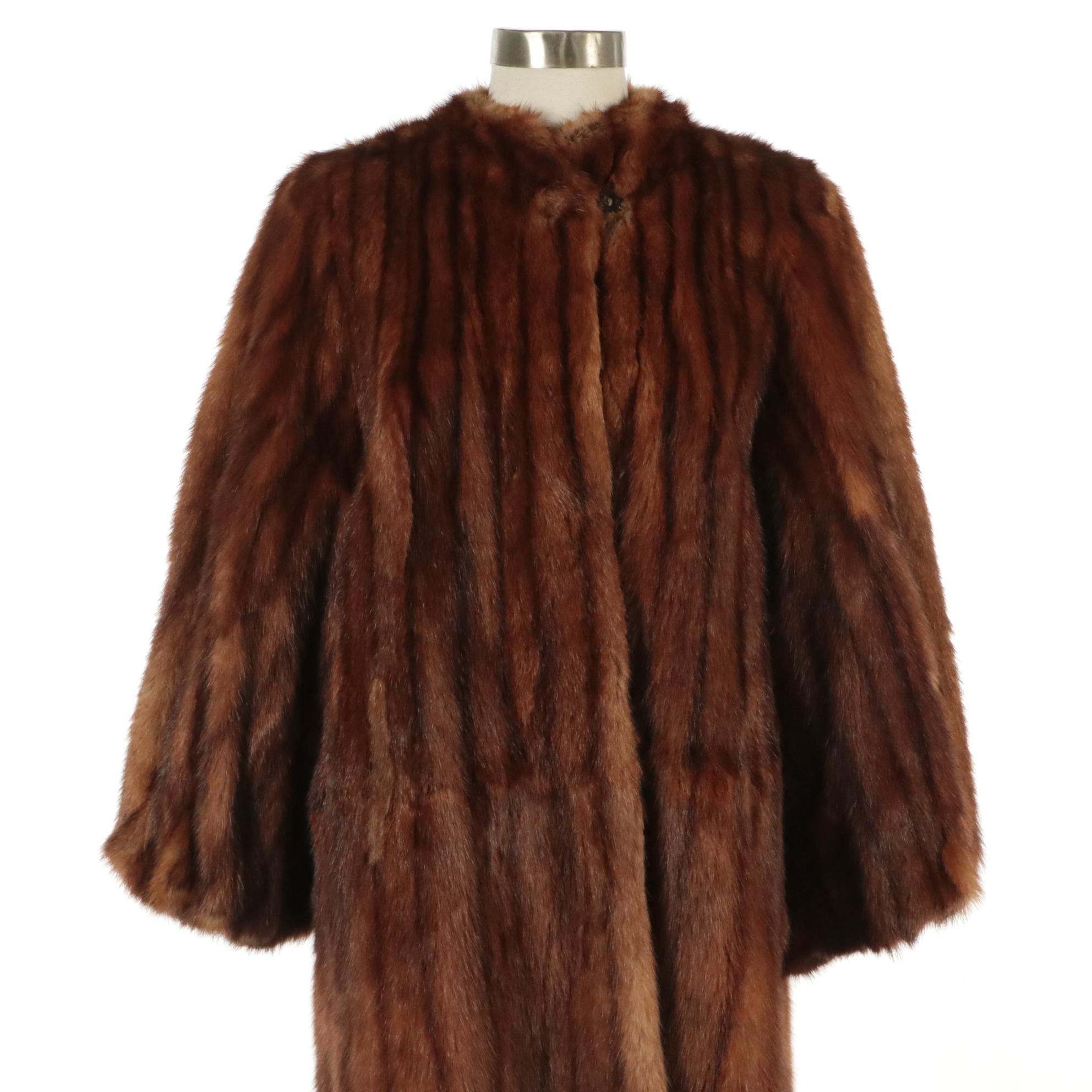 Marmot Fur Collarless Coat from Jordan Marsh, Mid-20th Century