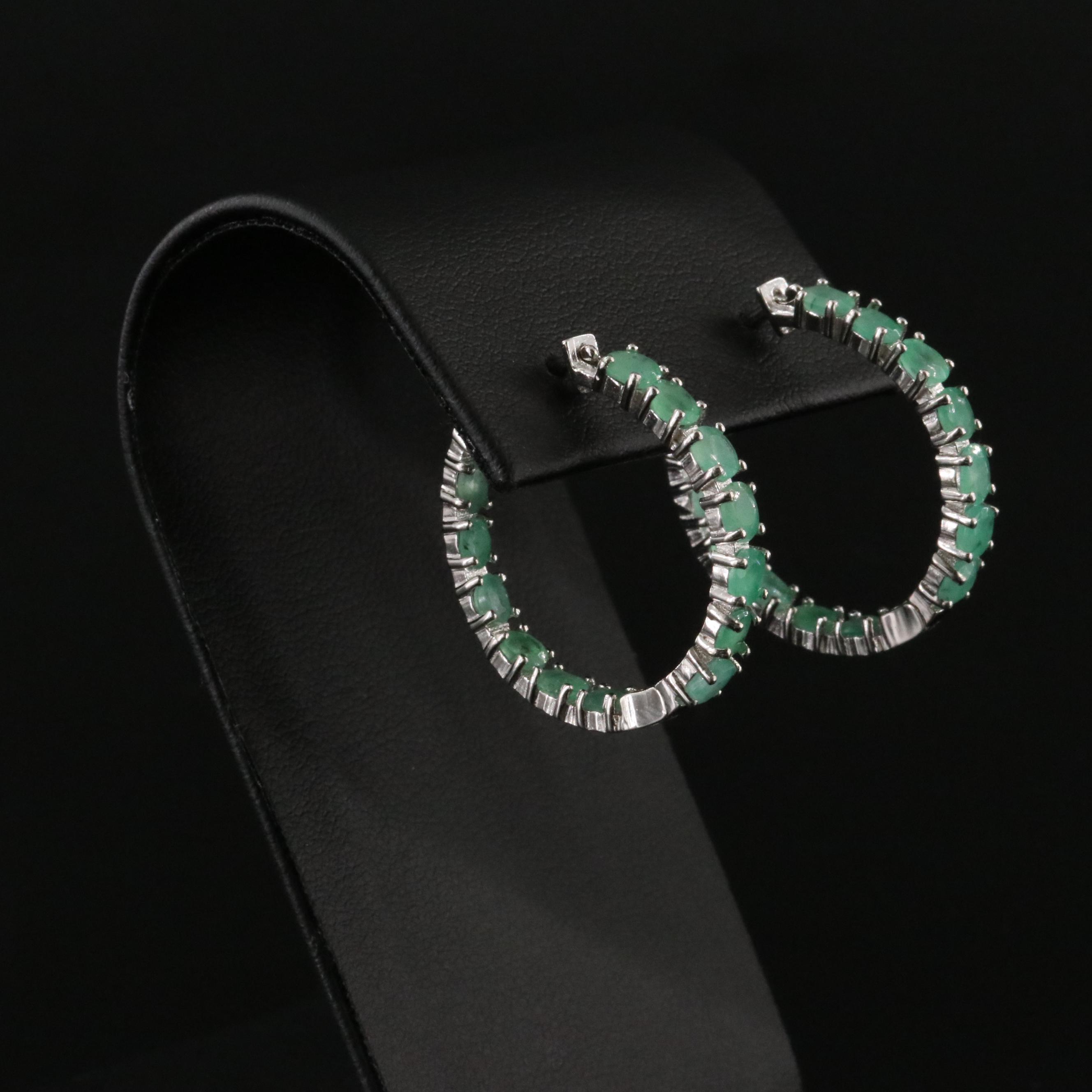 Sterling Emerald Inside-Out Hoop Earrings