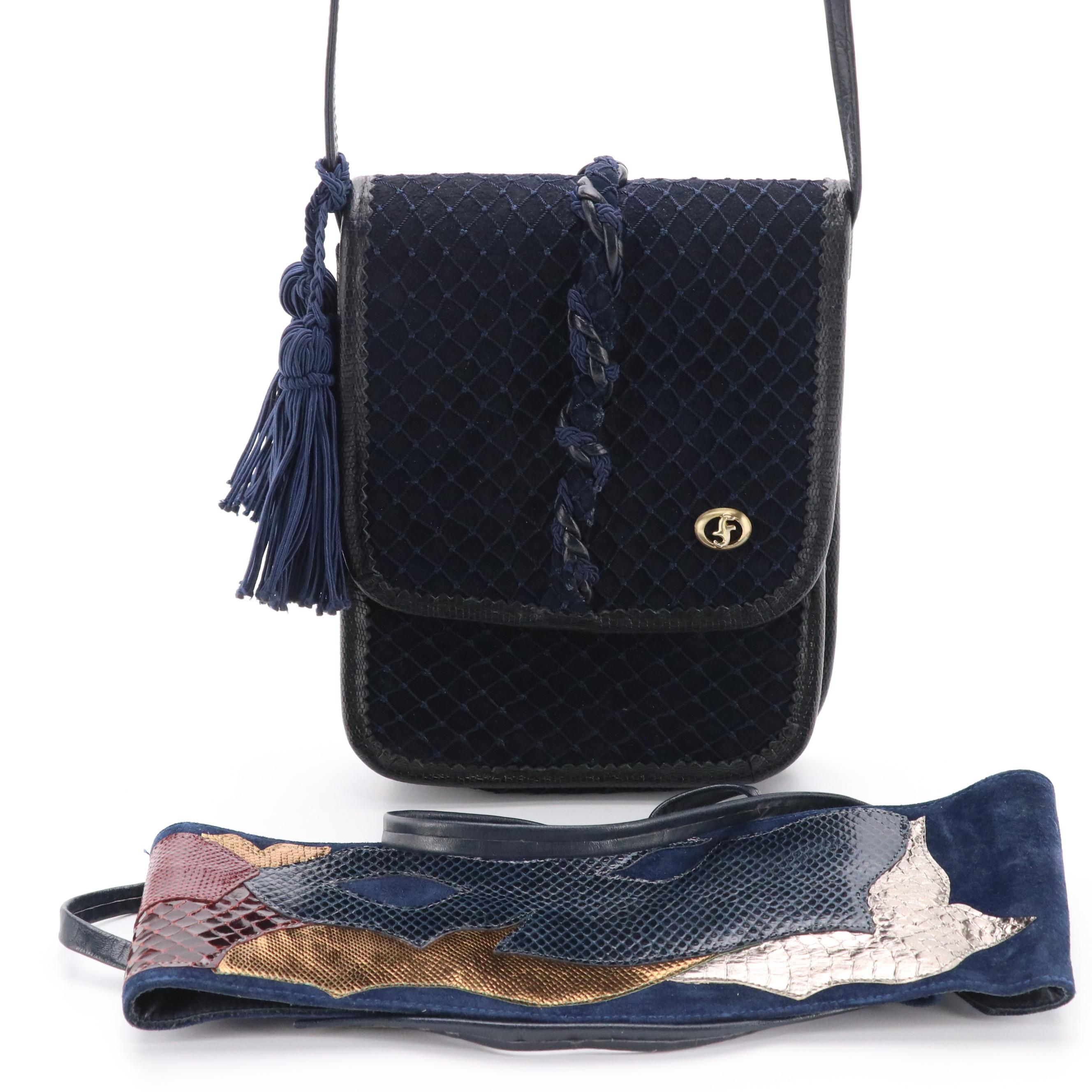 Carlo Fiori Woven Front Flap Crossbody Bag with Snakeskin & More Patchwork Belt