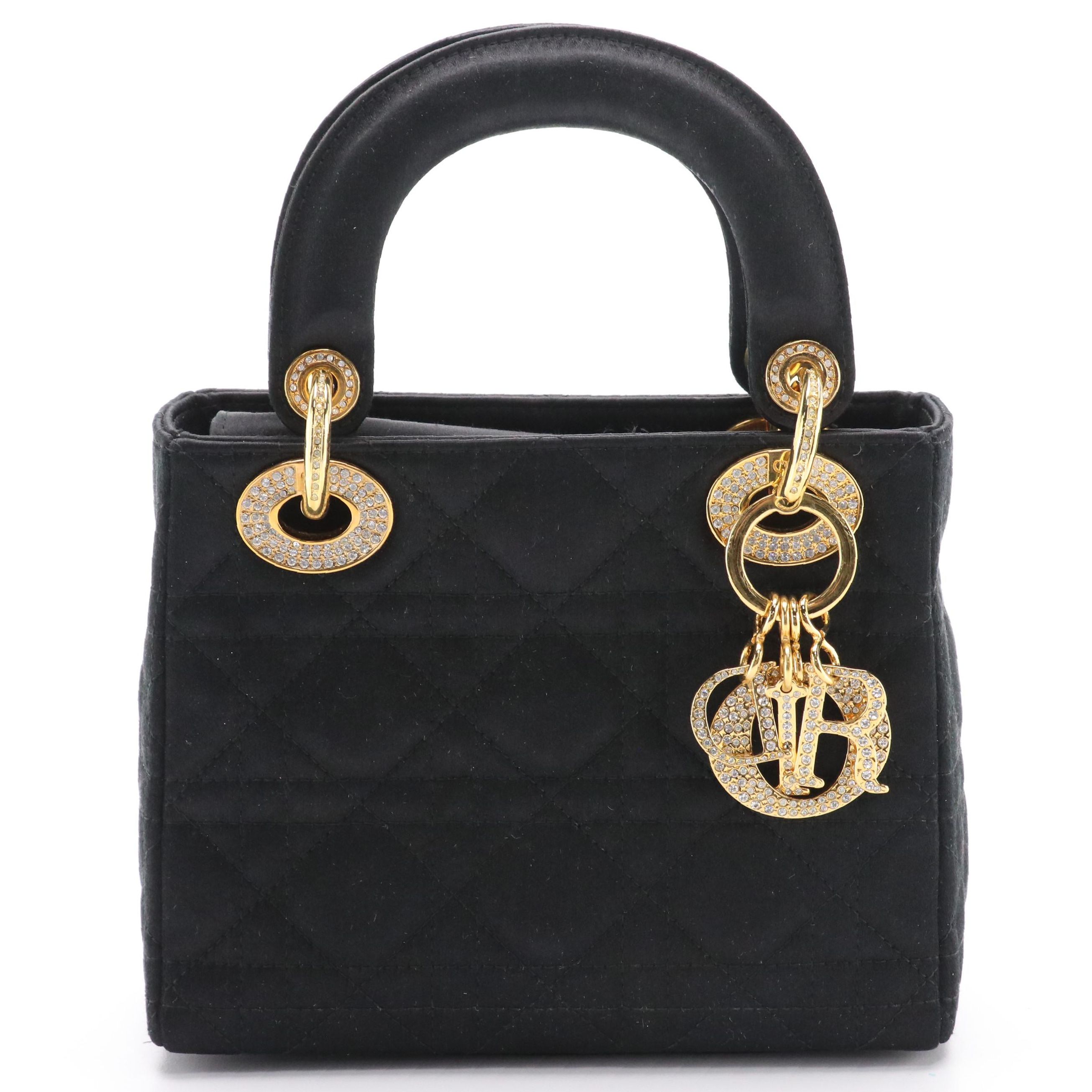 Christian Dior Crystal Embellished Mini Lady Dior Bag in Cannage Quilted Satin