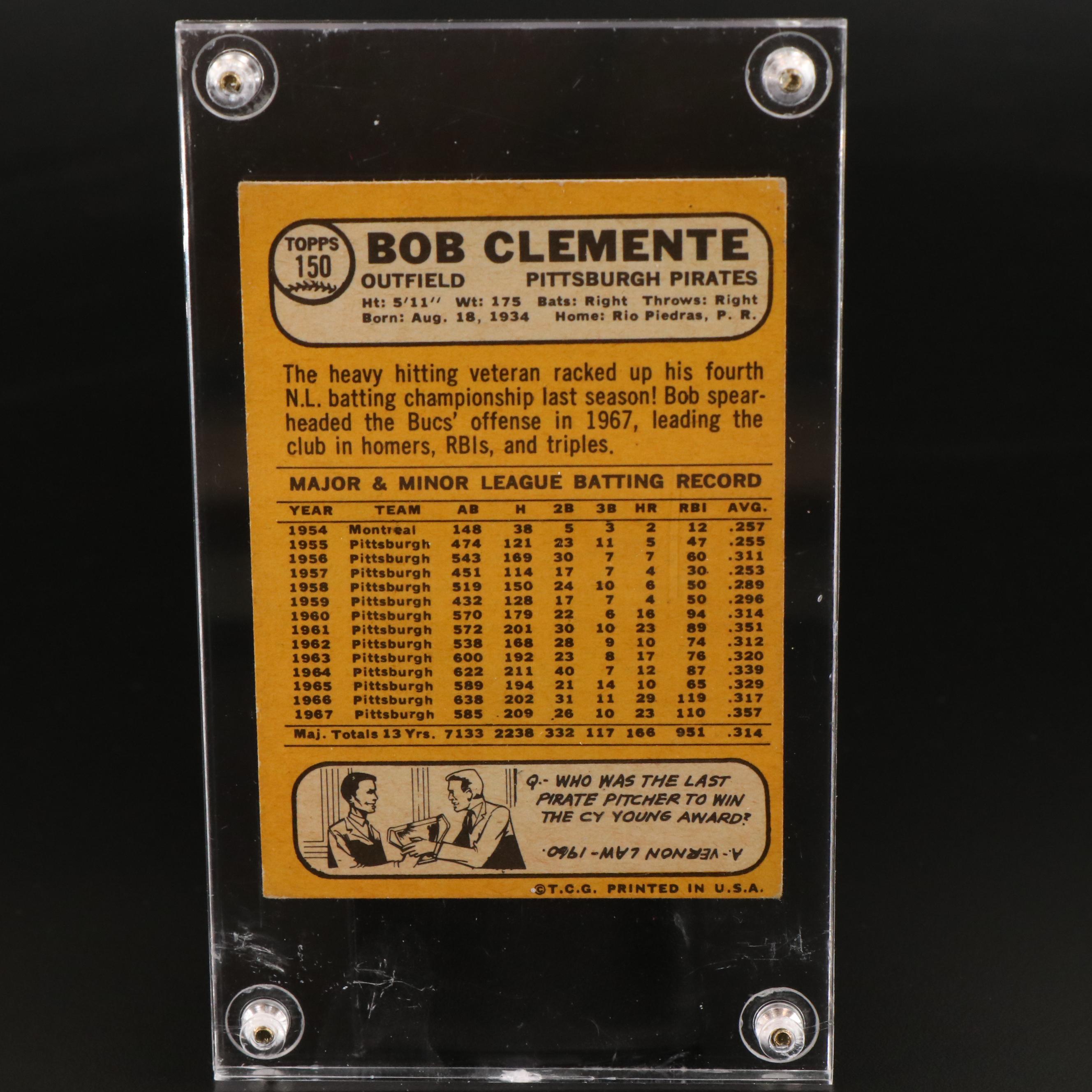 1968 Topps Roberto Clemente Pittsburgh Pirates Baseball Card