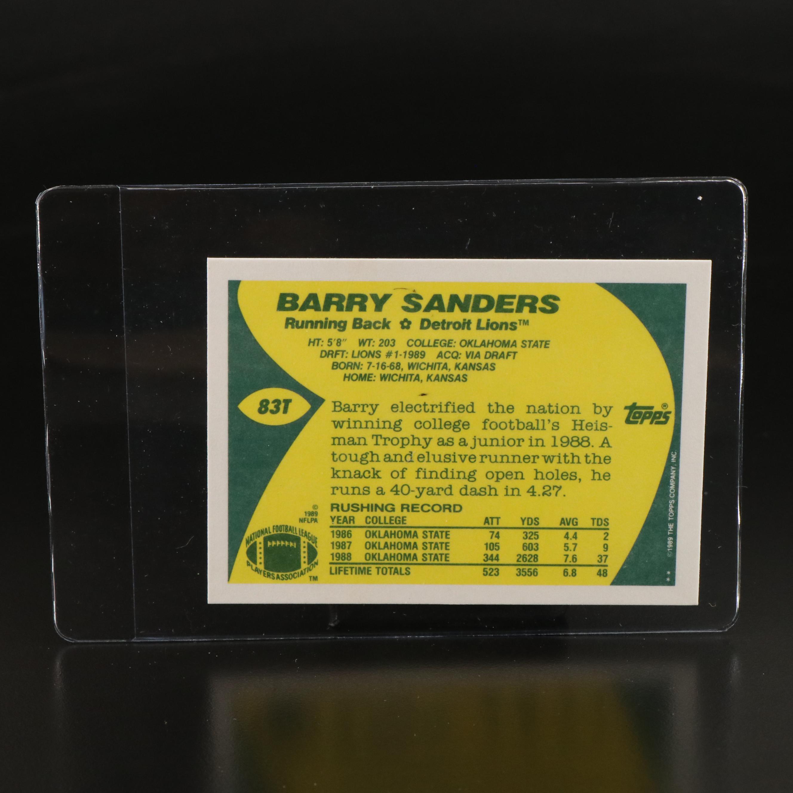 1989 Topps Traded Barry Sanders Detroit Lions Rookie Football Card
