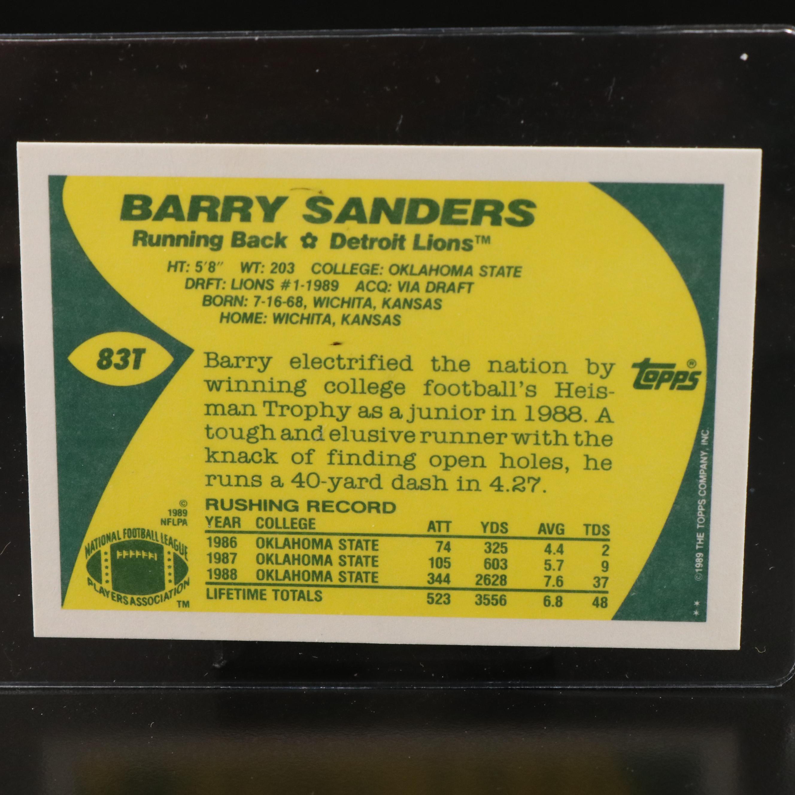 1989 Topps Traded Barry Sanders Detroit Lions Rookie Football Card