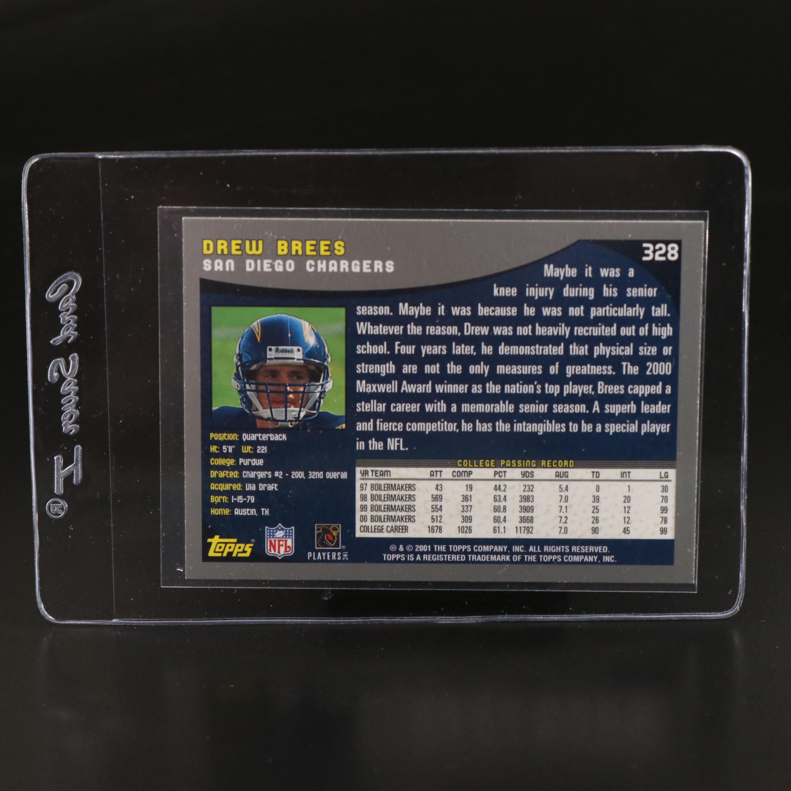 2001 Topps Drew Brees San Diego Chargers Rookie Football Card
