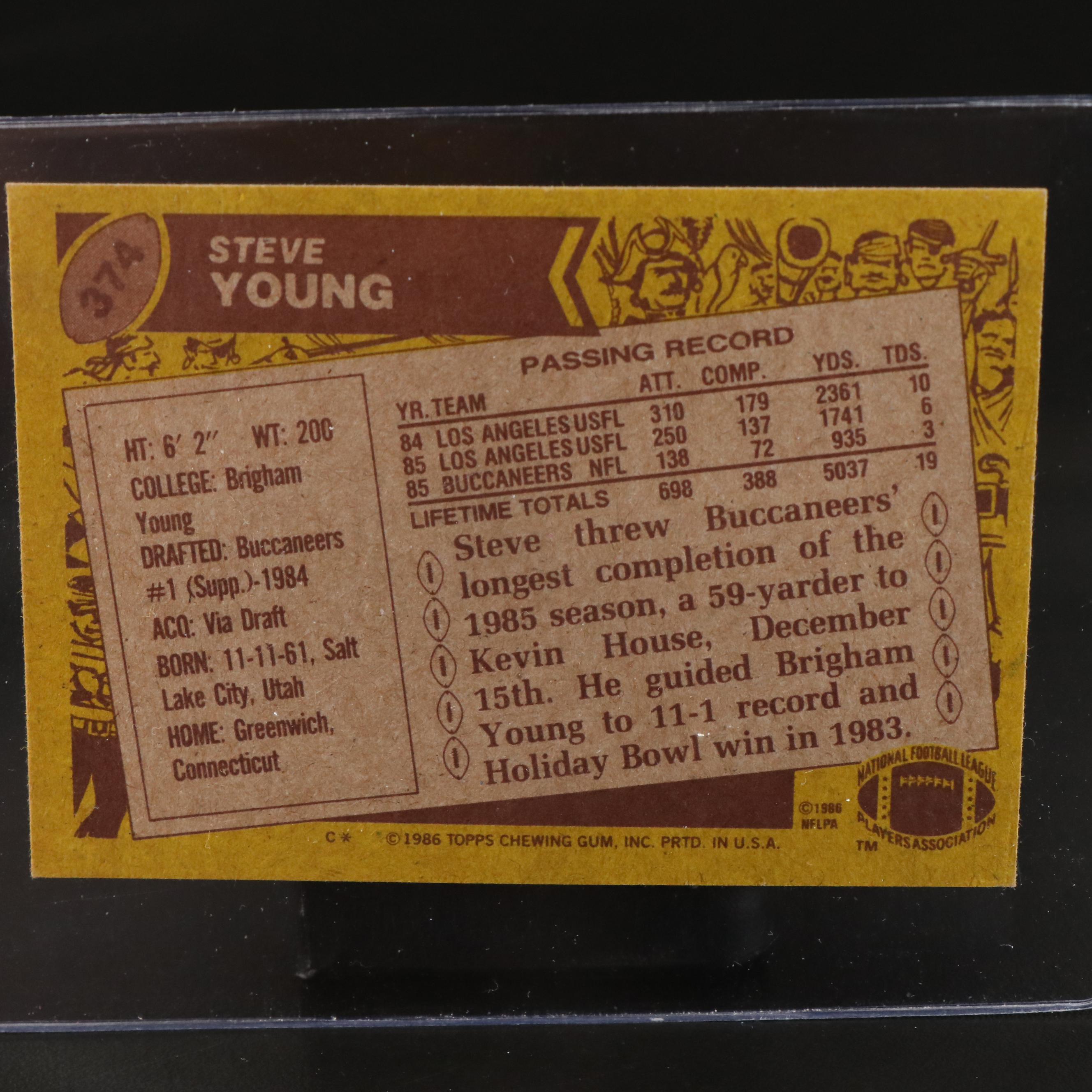 1986 Topps Steve Young Tampa Bay Buccaneers Rookie Football Card