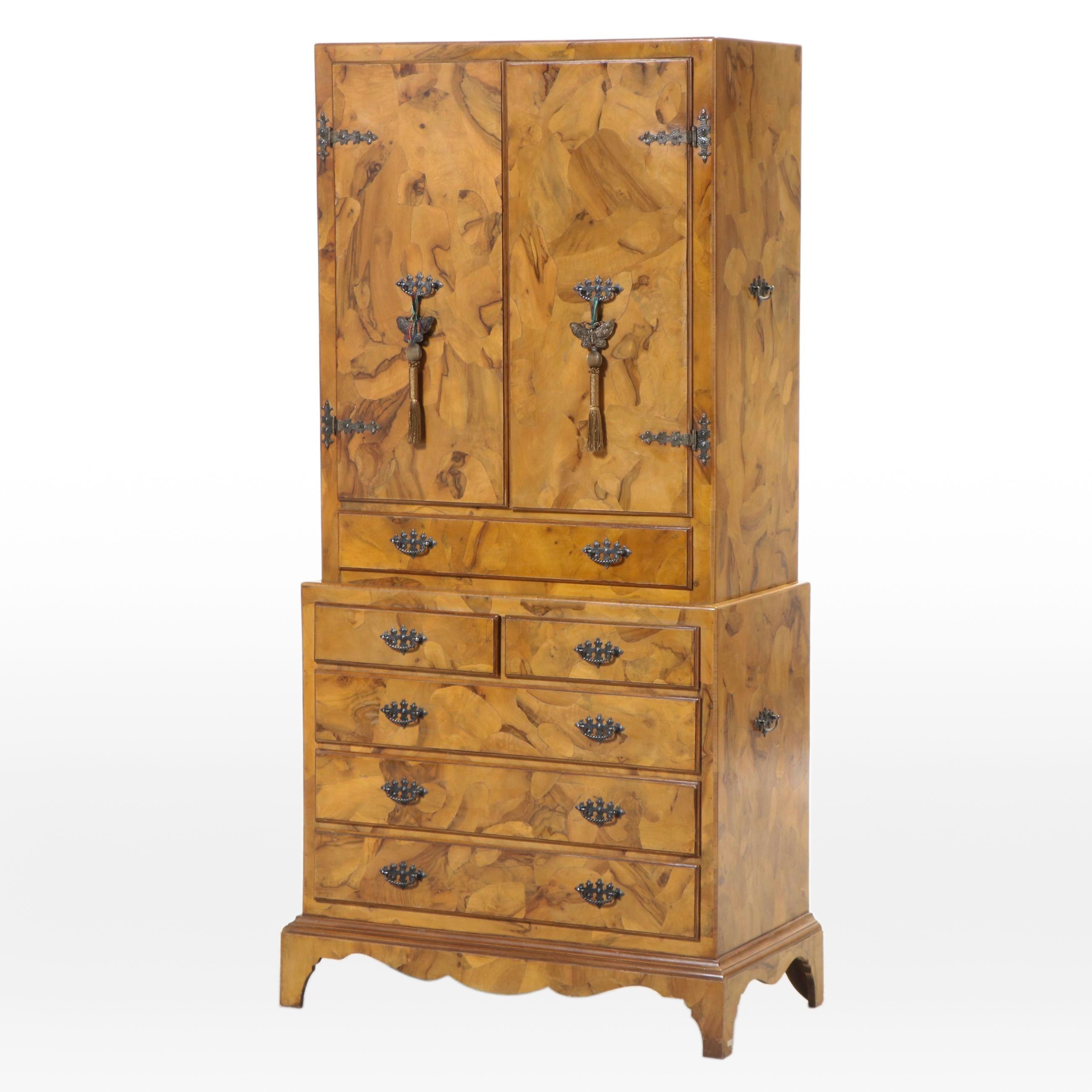 Italian Oyster-Veneered Walnut Linen Press