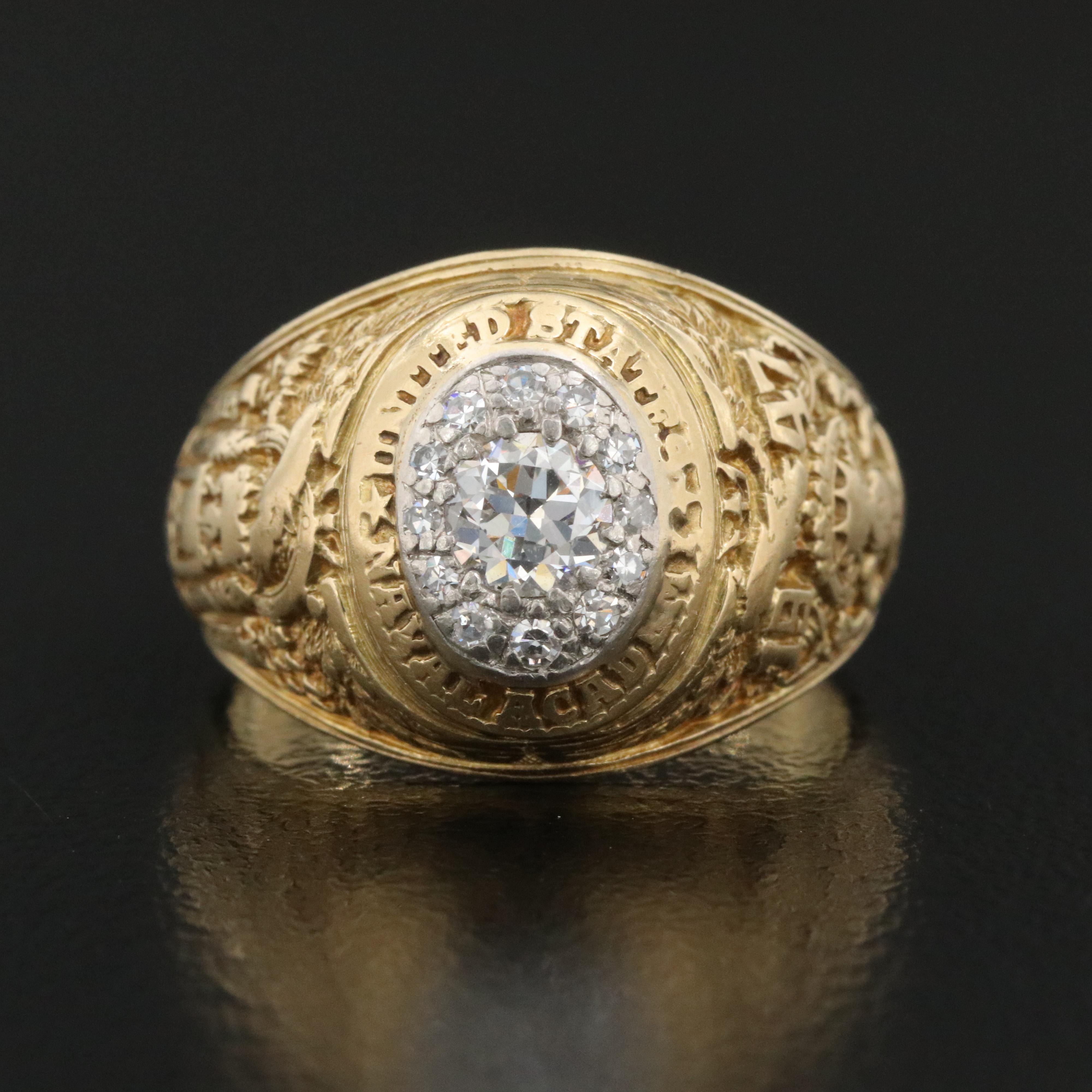 Herff Jones 1947 U.S. Naval Academy 14K 0.36 CTW Class Ring
