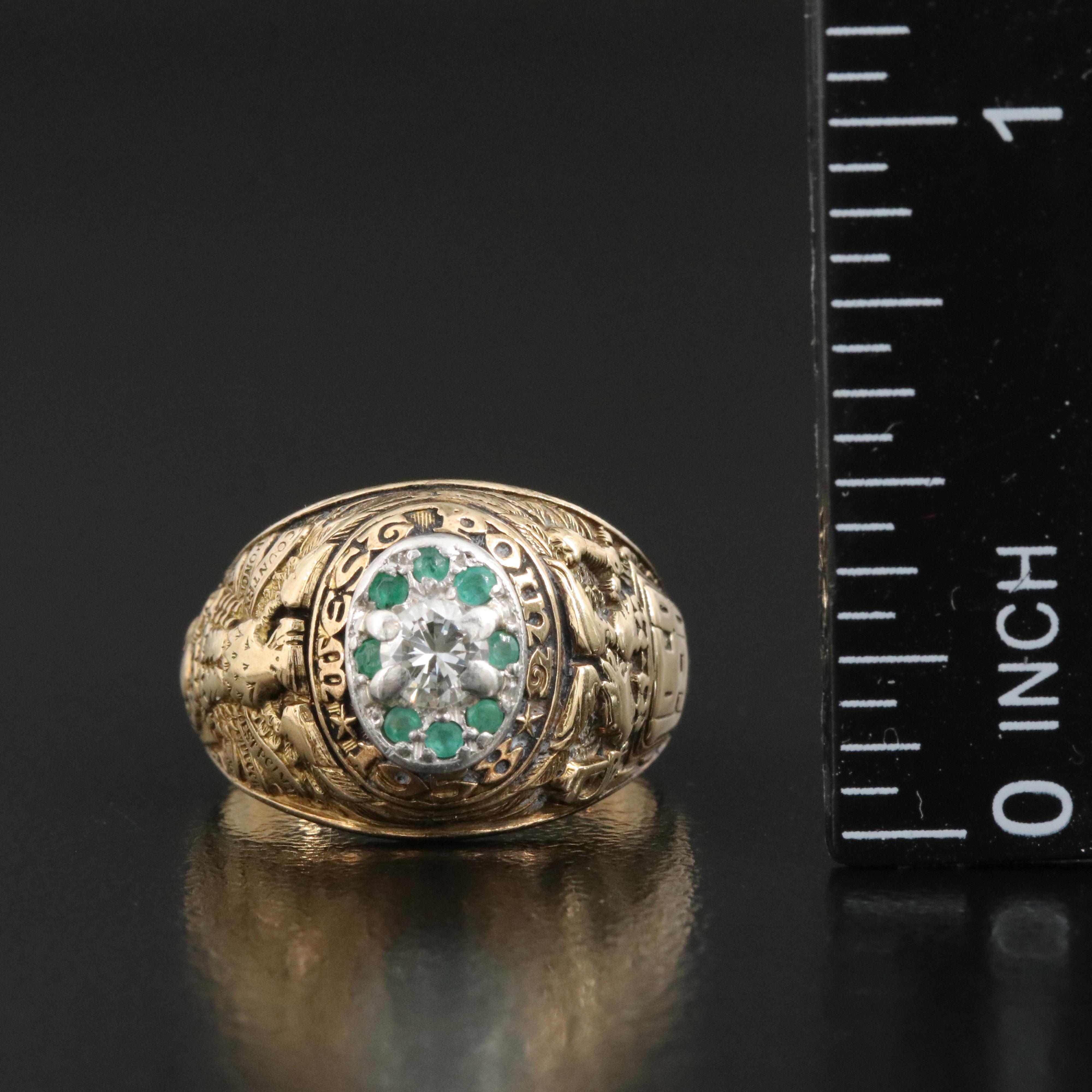 West Point 1958 14K Diamond and Emerald Class Ring