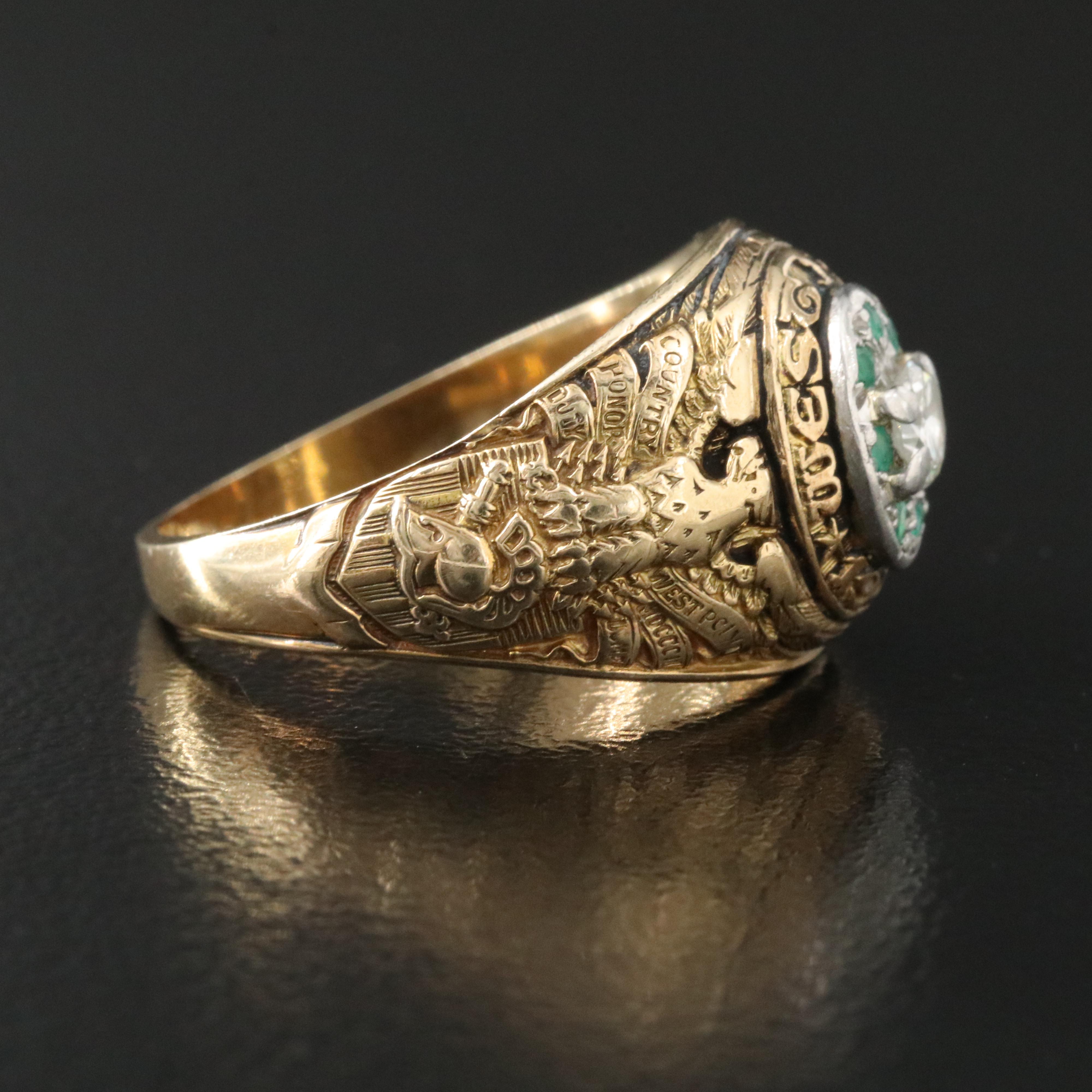 West Point 1958 14K Diamond and Emerald Class Ring