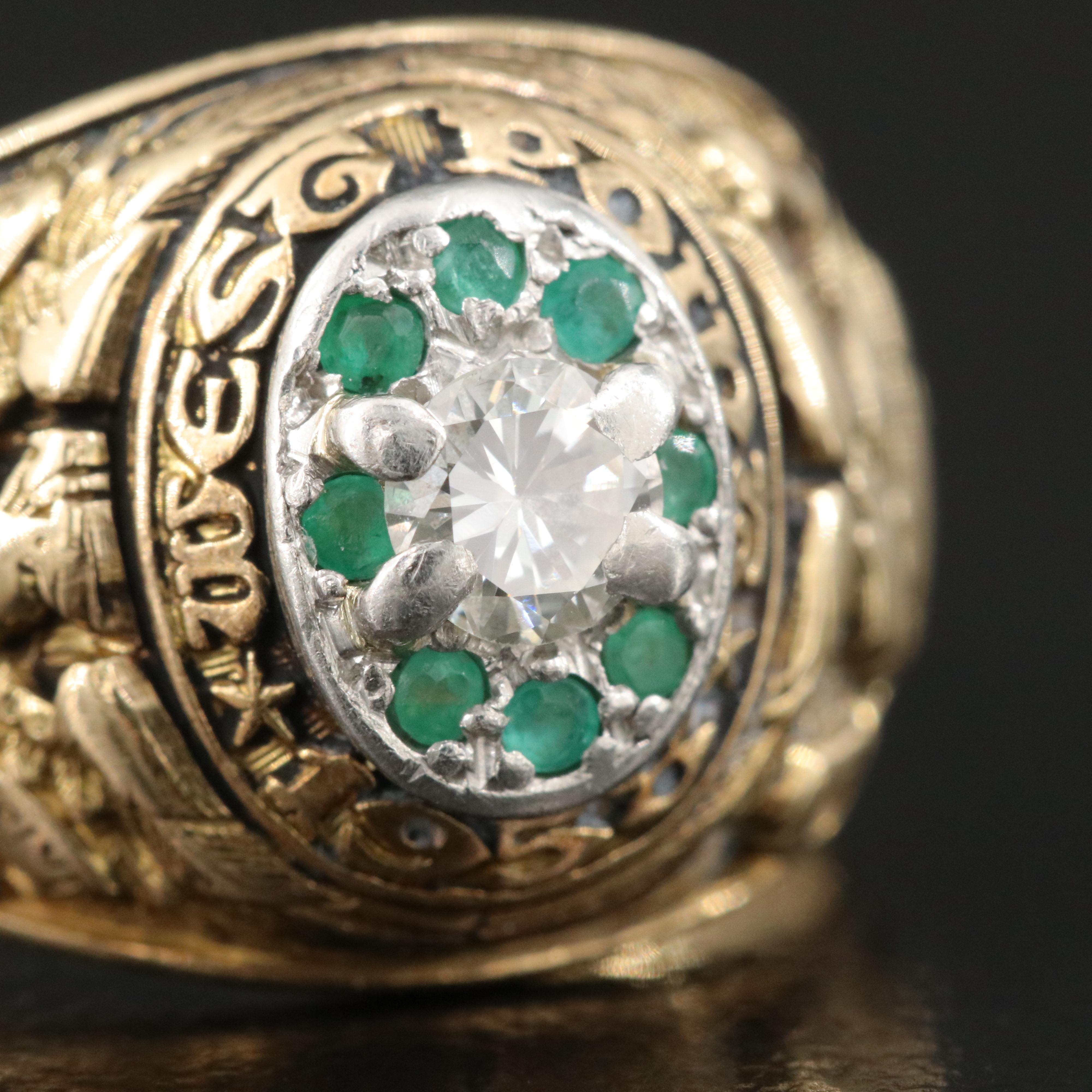 West Point 1958 14K Diamond and Emerald Class Ring