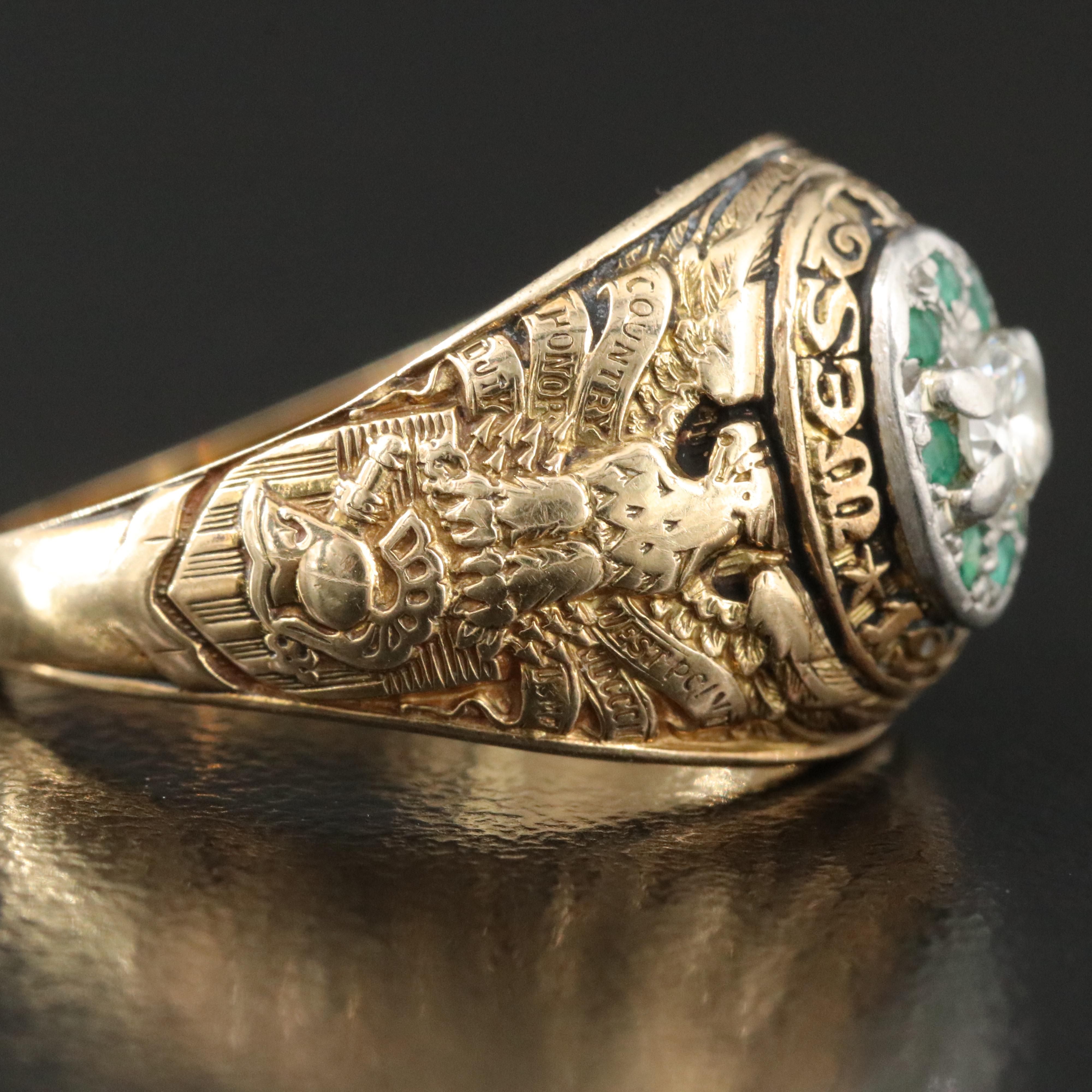 West Point 1958 14K Diamond and Emerald Class Ring