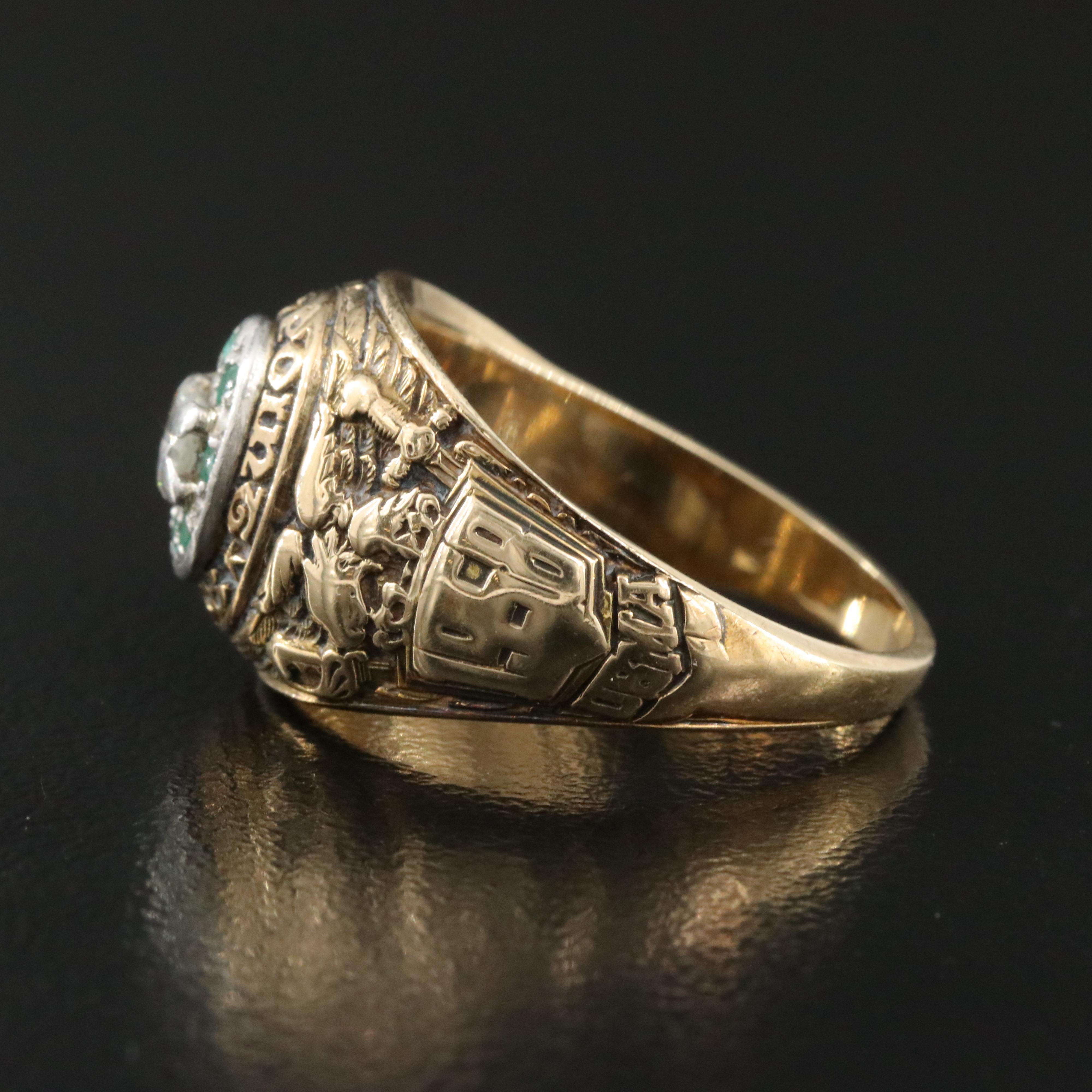West Point 1958 14K Diamond and Emerald Class Ring