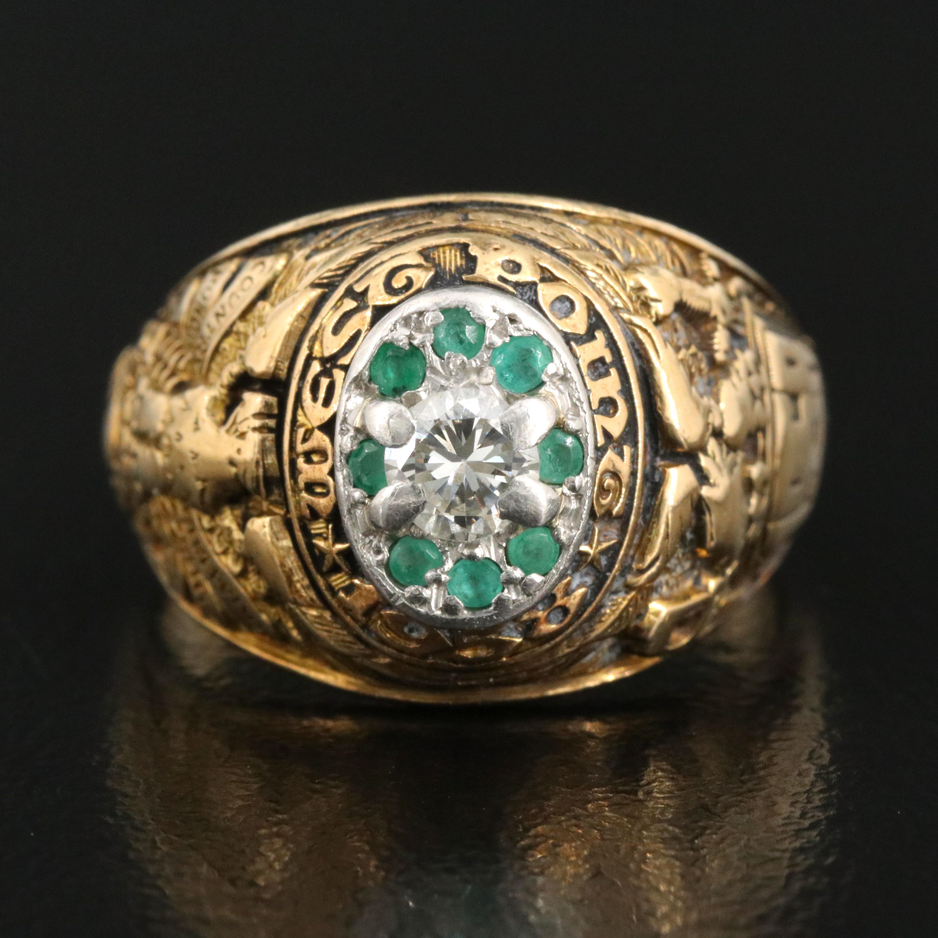 West Point 1958 14K Diamond and Emerald Class Ring