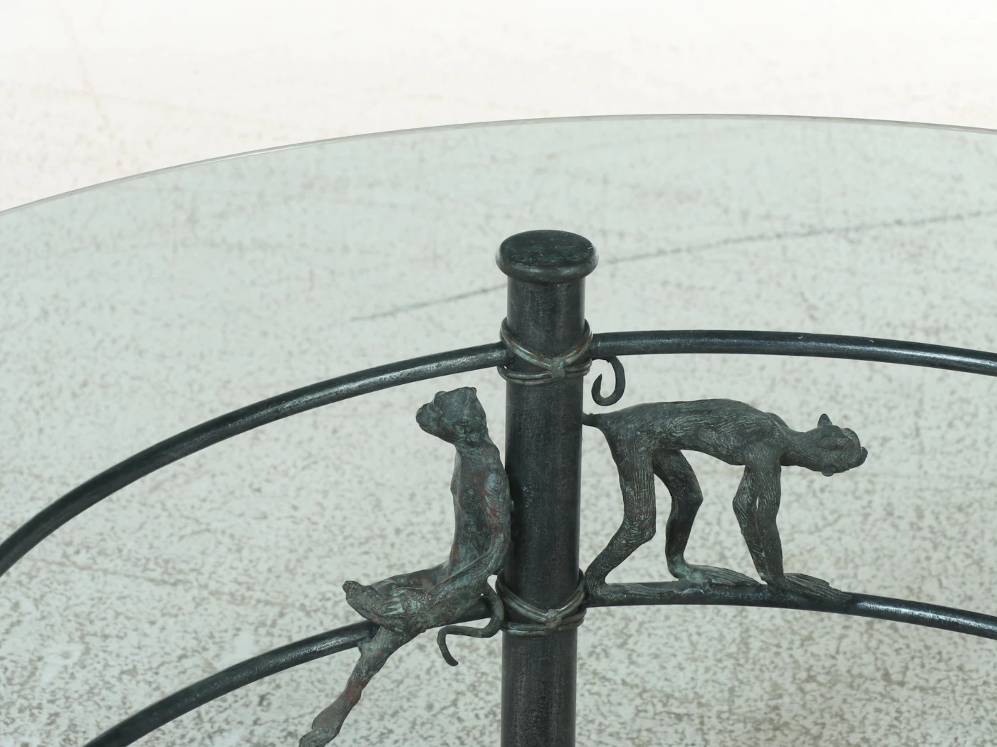 Maitland-Smith Patinated Iron, Bronze, and Glass Top Monkey Coffee ...