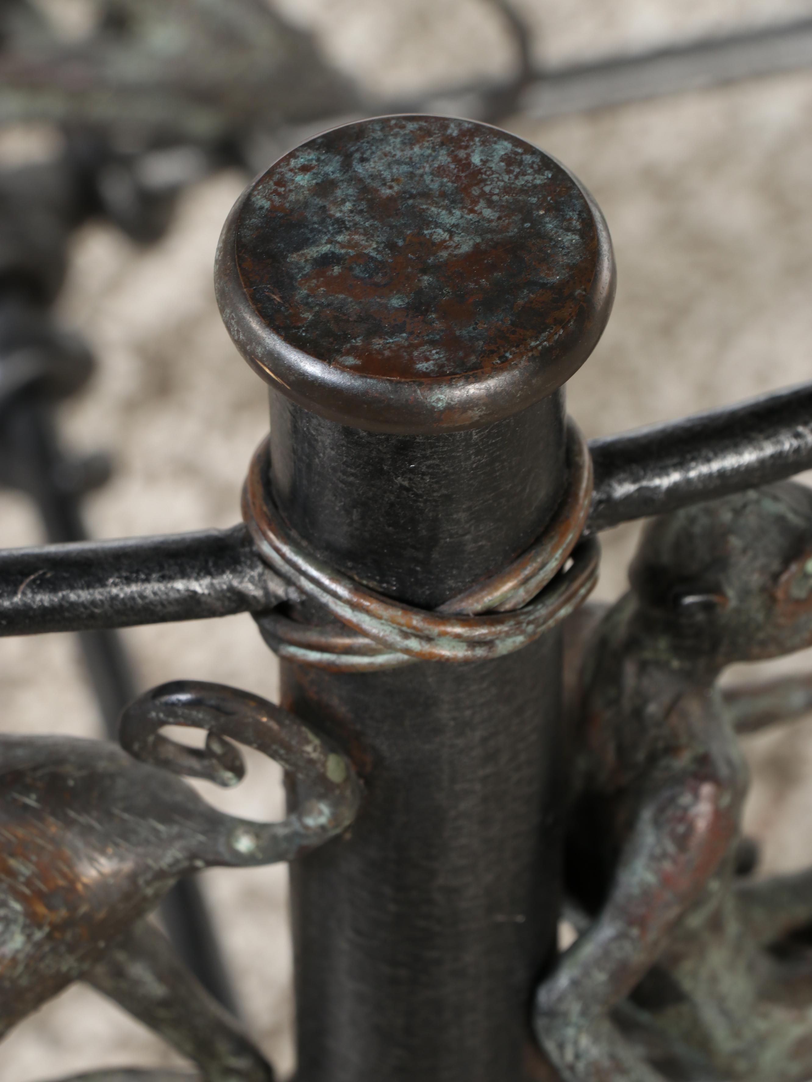 Maitland-Smith Patinated Iron, Bronze, and Glass Top Monkey Coffee Table