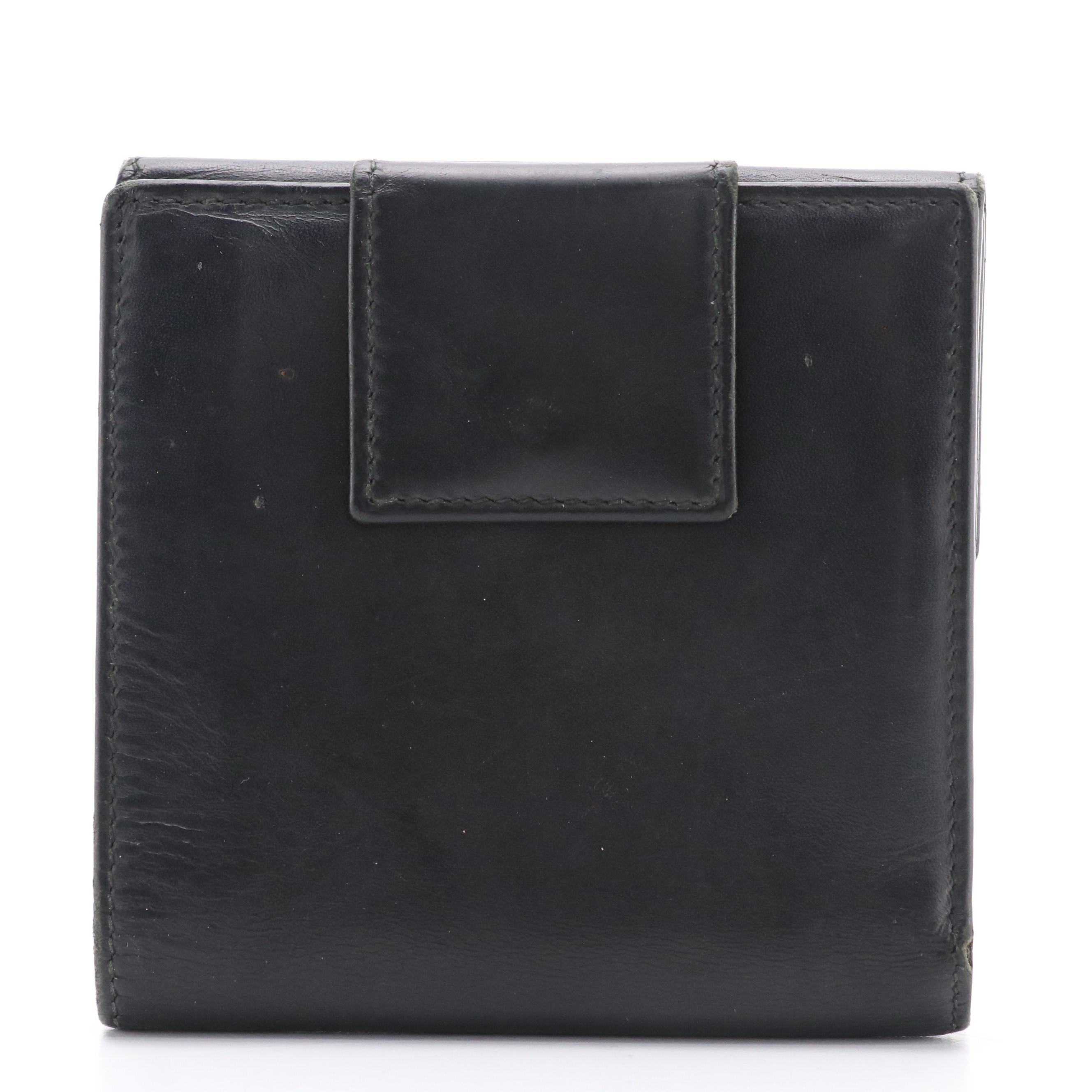 Prada Black Leather Compact Trifold Wallet