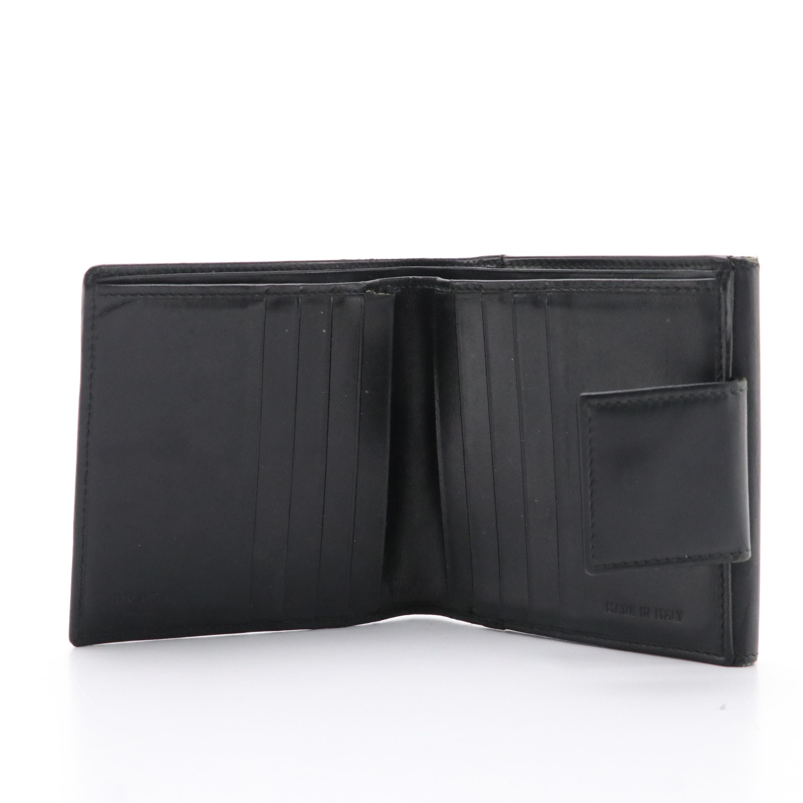 Prada Black Leather Compact Trifold Wallet