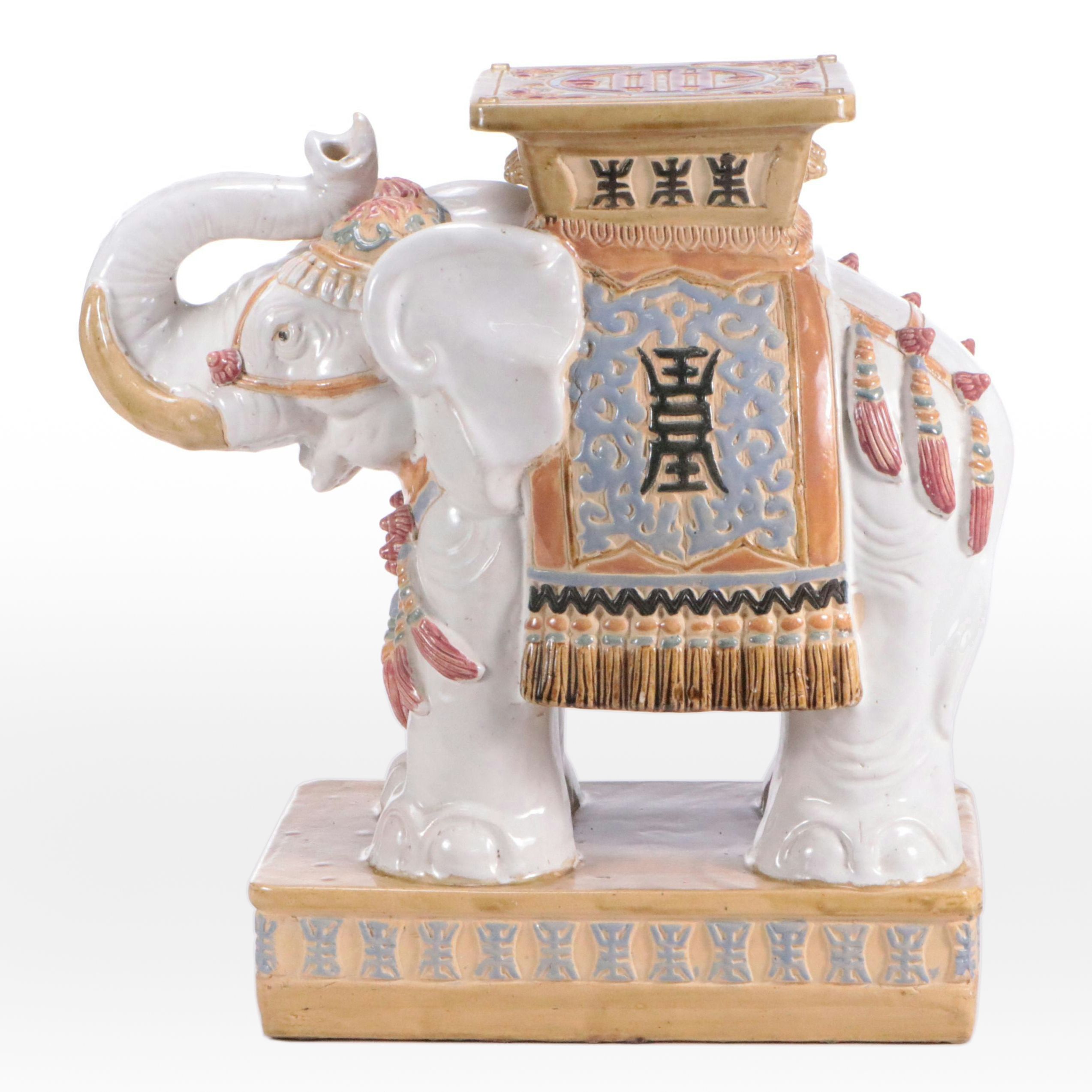 Chinese Style Ceramic Elephant Side Table
