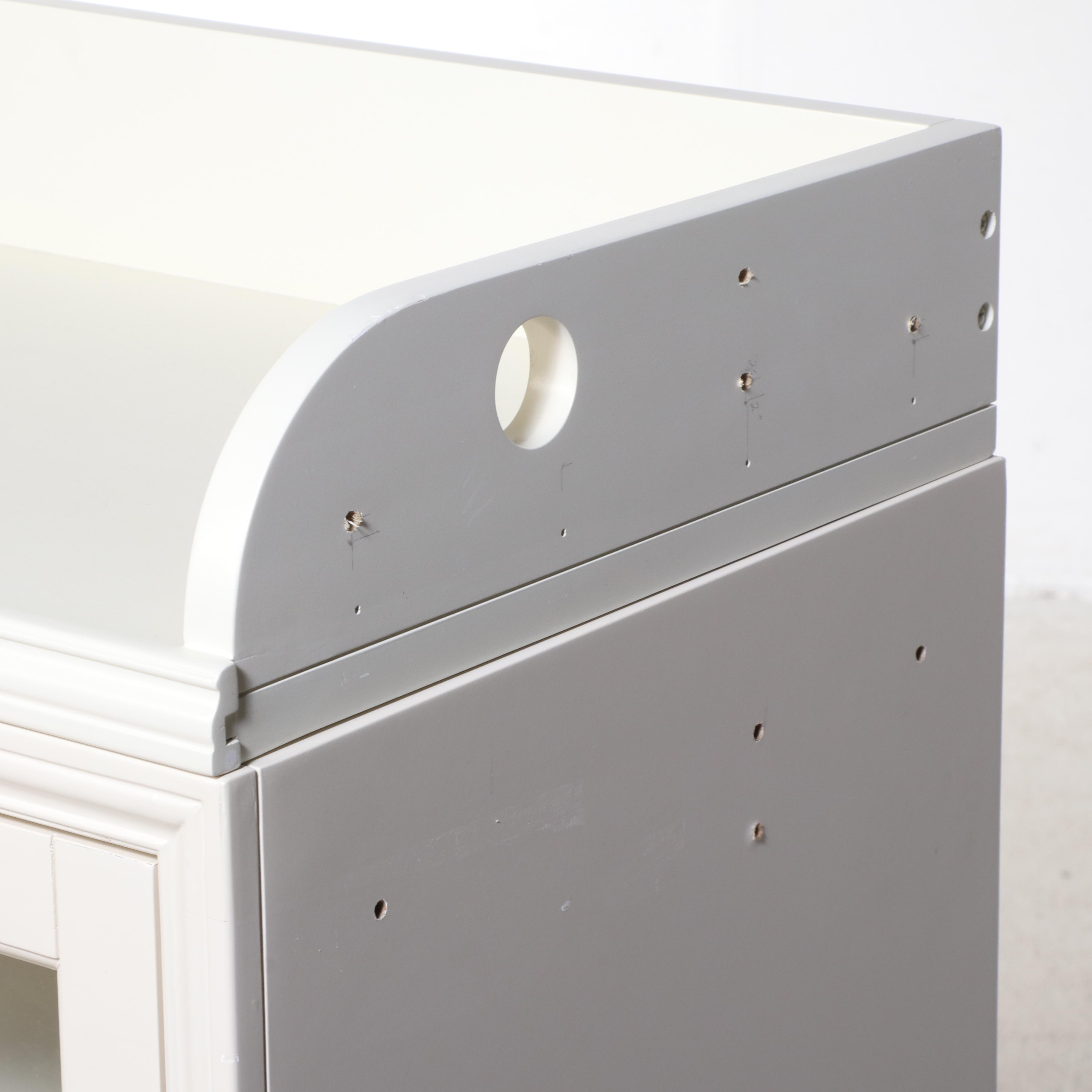 White Wooden Glass Front Two Part Display Storage Cabinet