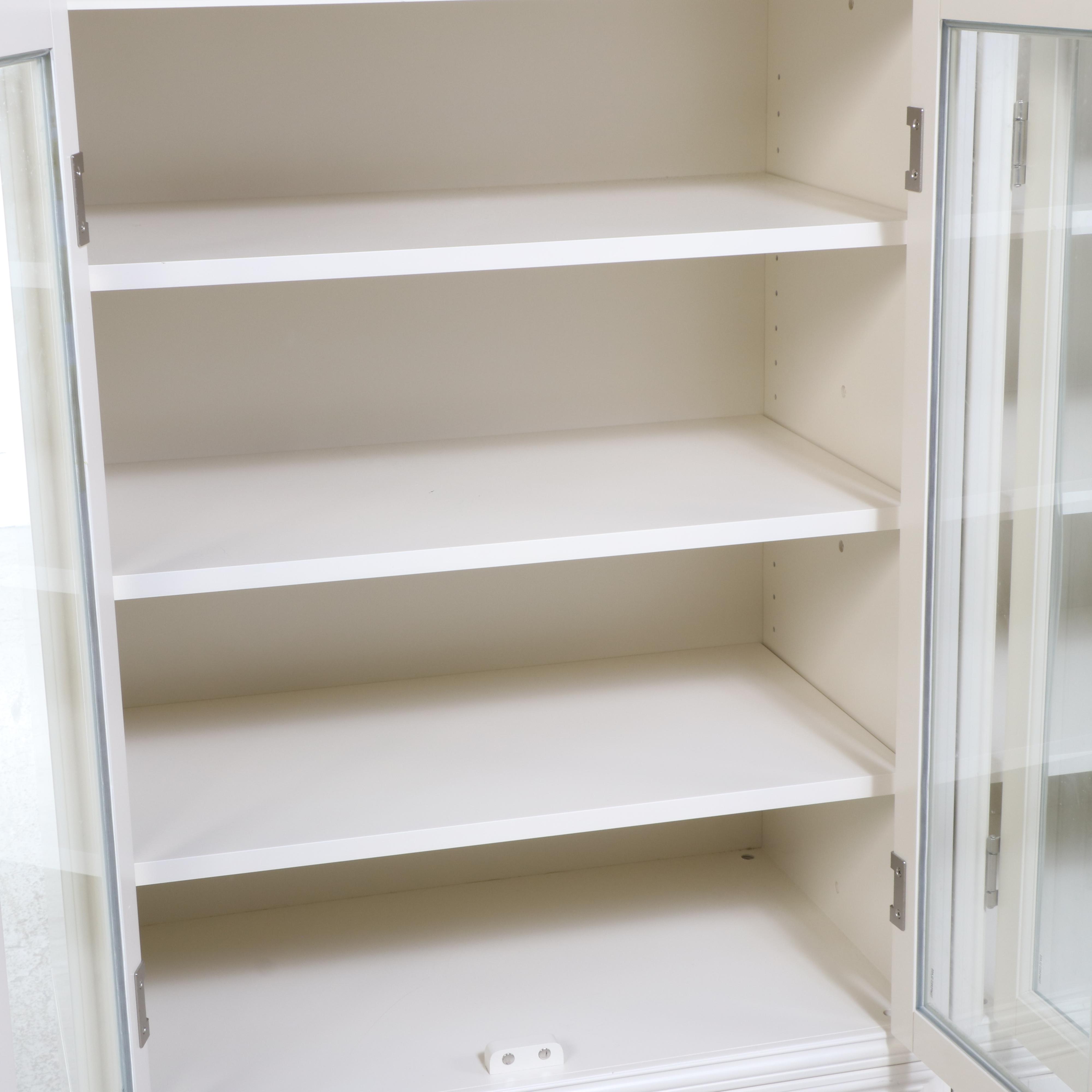 White Wooden Glass Front Two Part Display Storage Cabinet