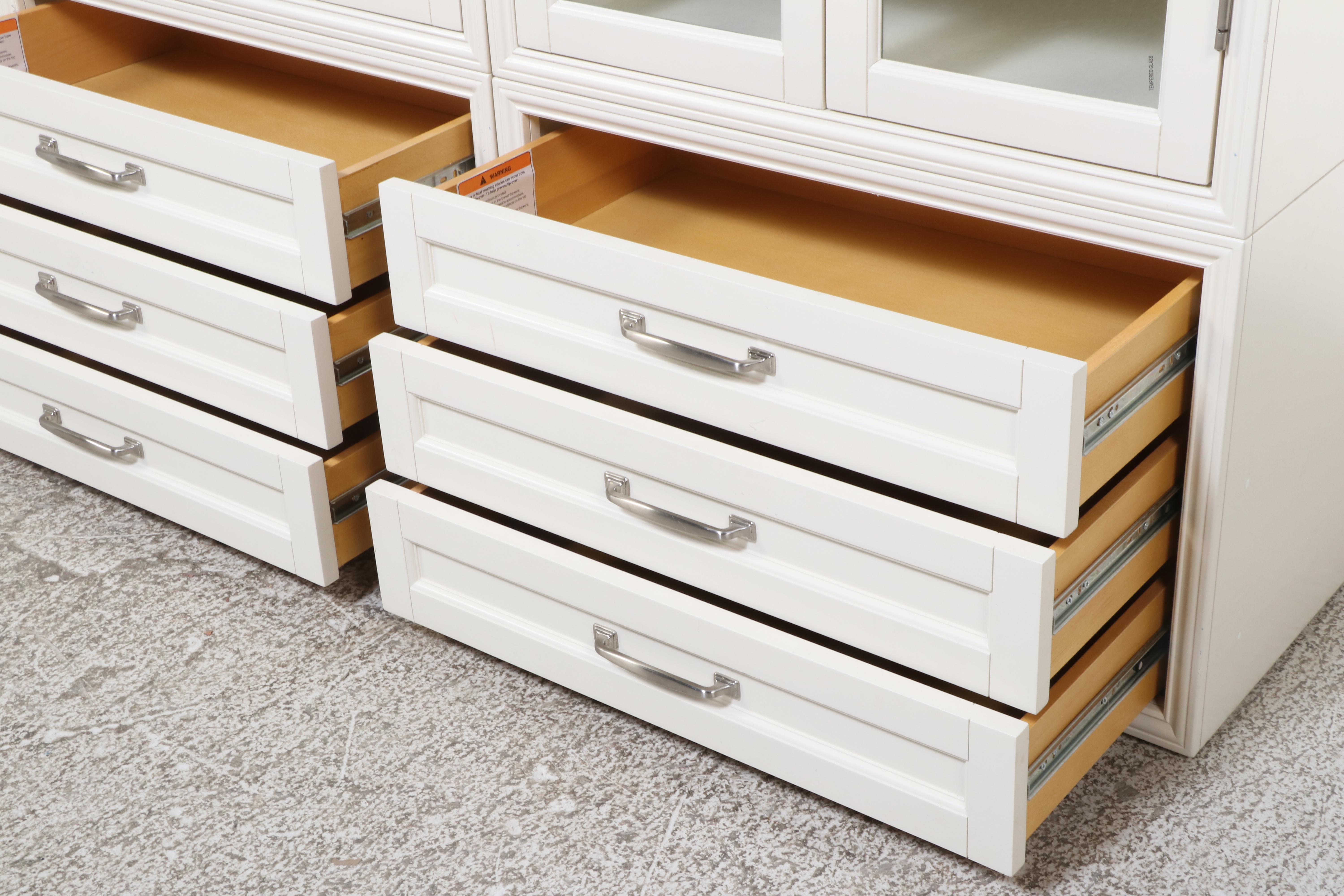 White Wooden Glass Front Two Part Display Storage Cabinet