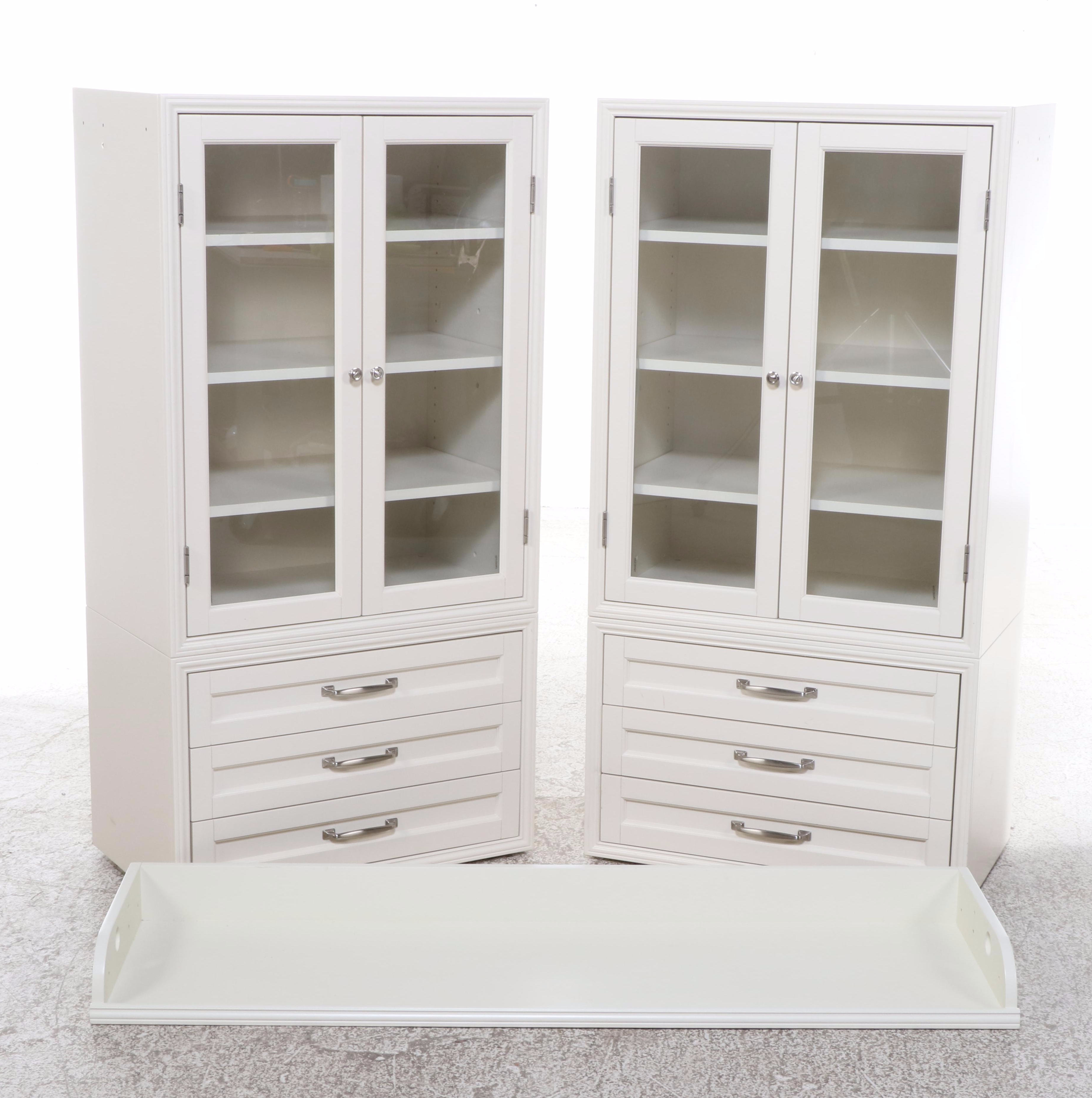 White Wooden Glass Front Two Part Display Storage Cabinet