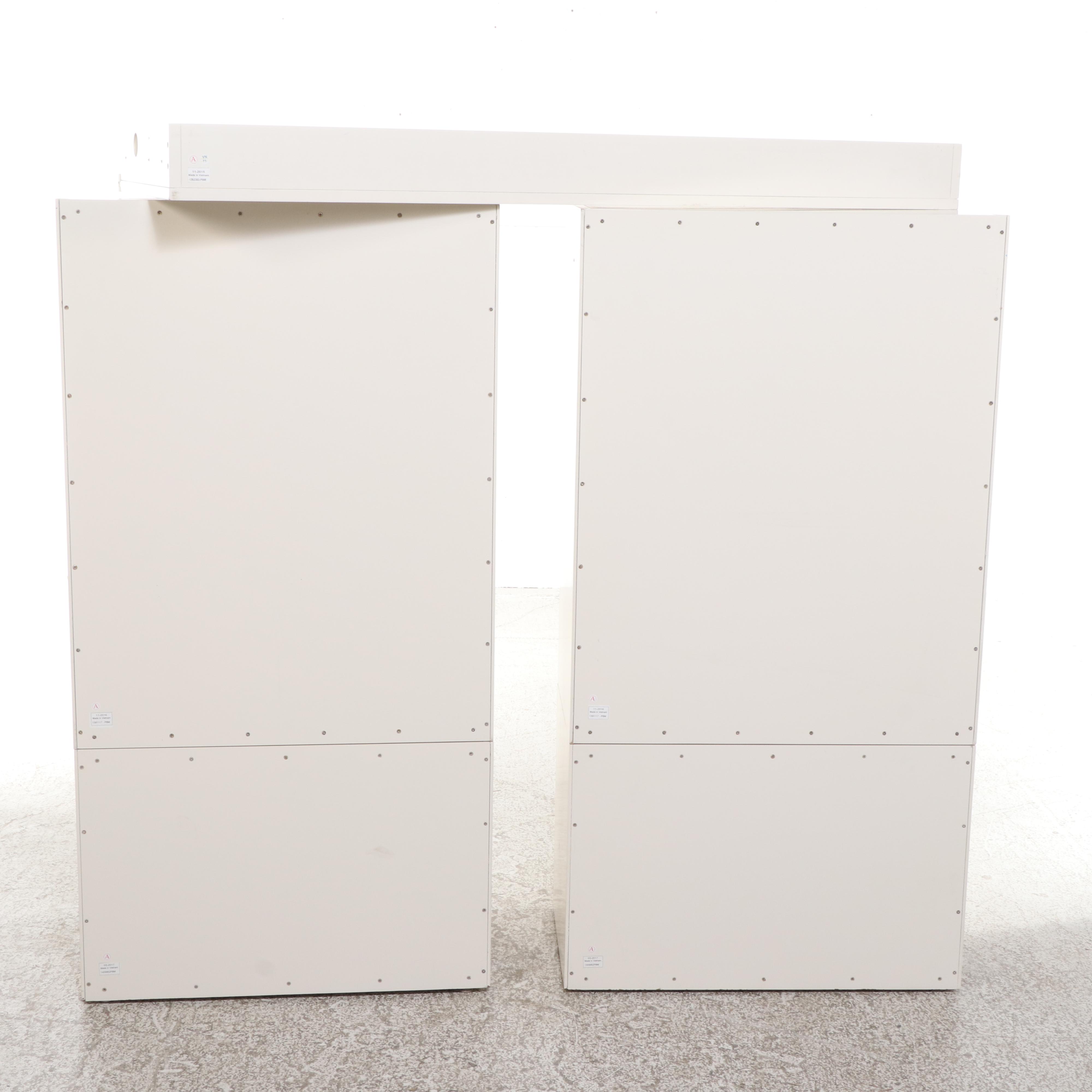 White Wooden Glass Front Two Part Display Storage Cabinet