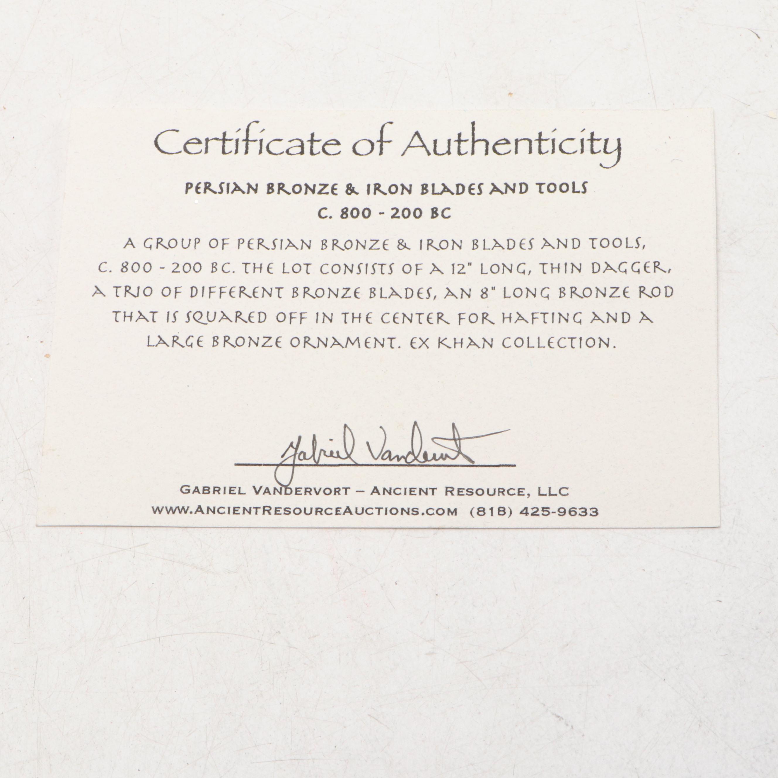 Persian Bronze and Iron Blades and Tools, Circa 800-200 BCE