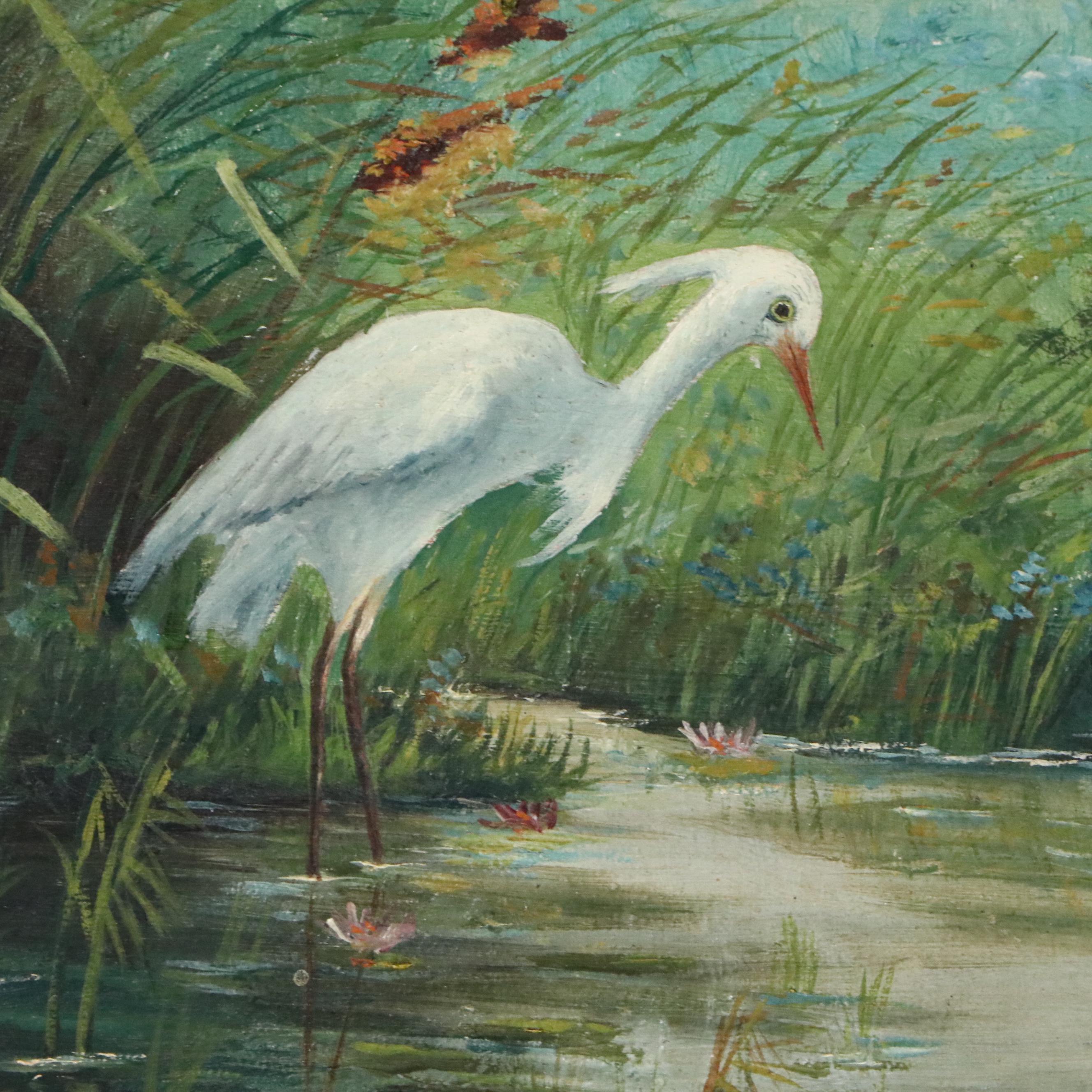 Marsh Landscape Oil Painting of Herrings