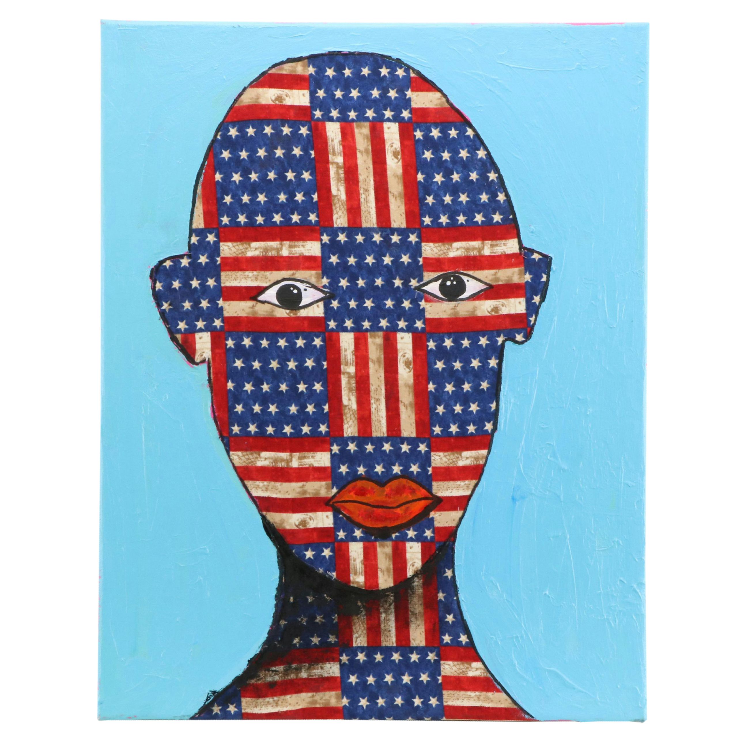 Lanre Buraimoh Stylized Mixed Media Portrait "American Dream II," 2025