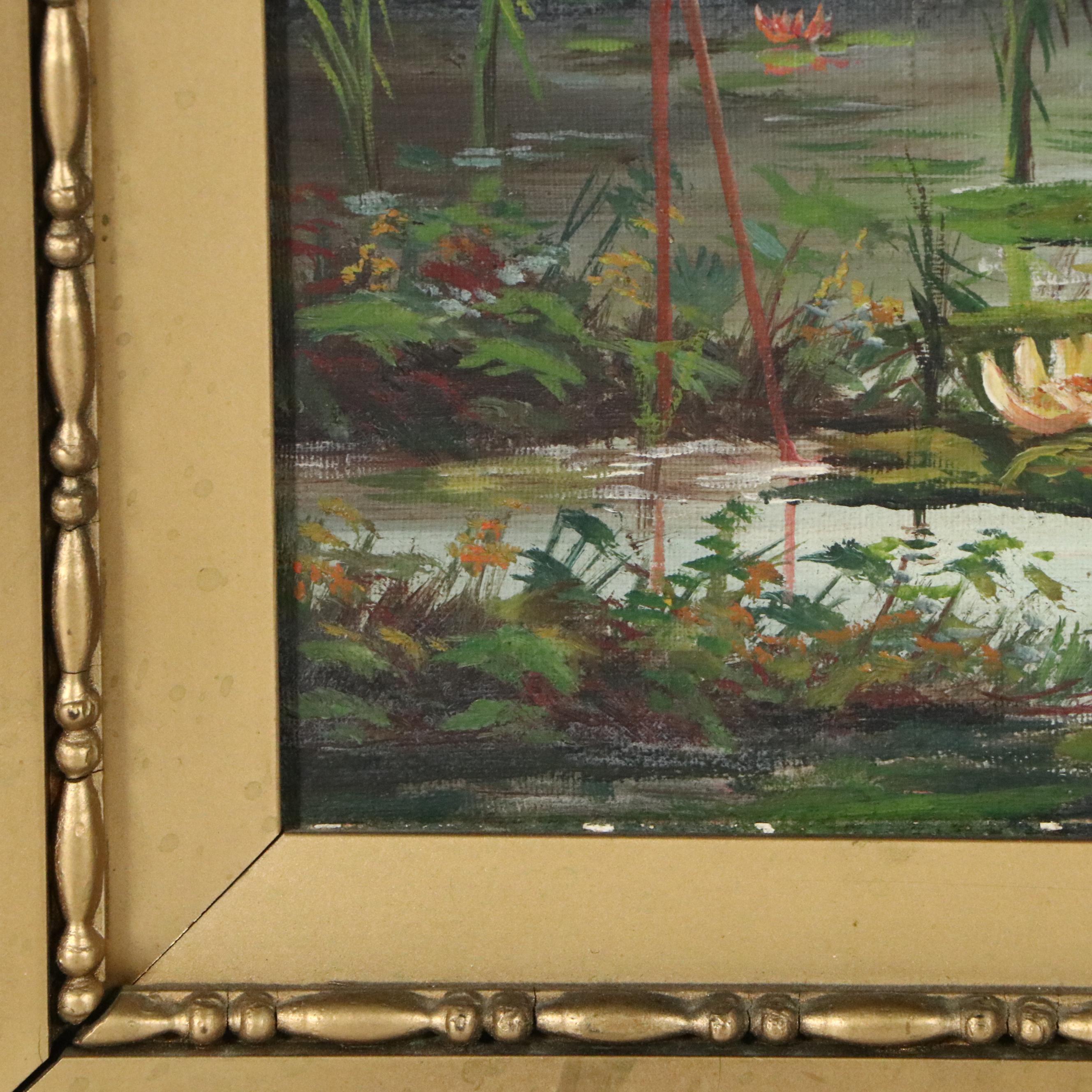 Marsh Landscape Oil Painting of Flamingos