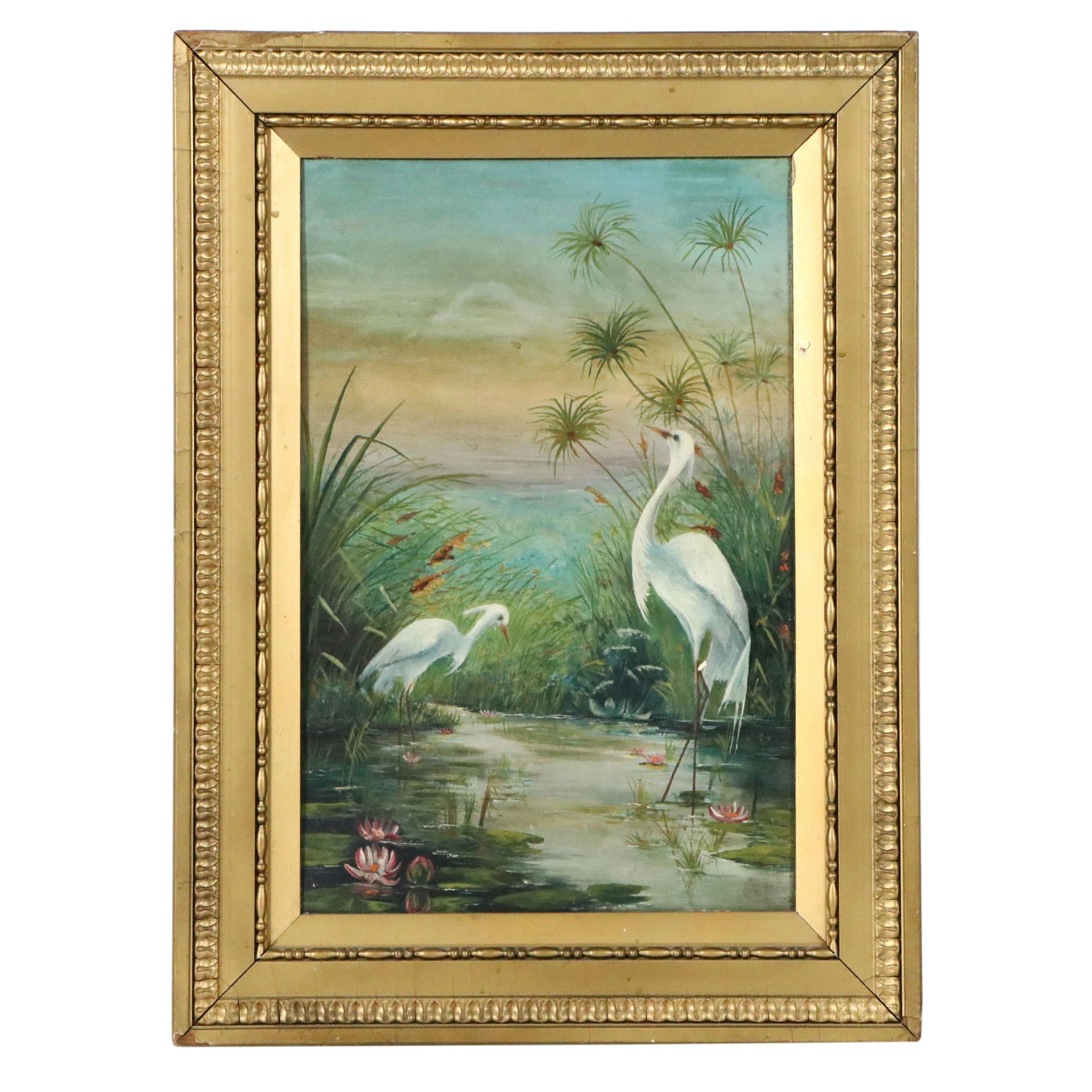 Marsh Landscape Oil Painting of Herrings