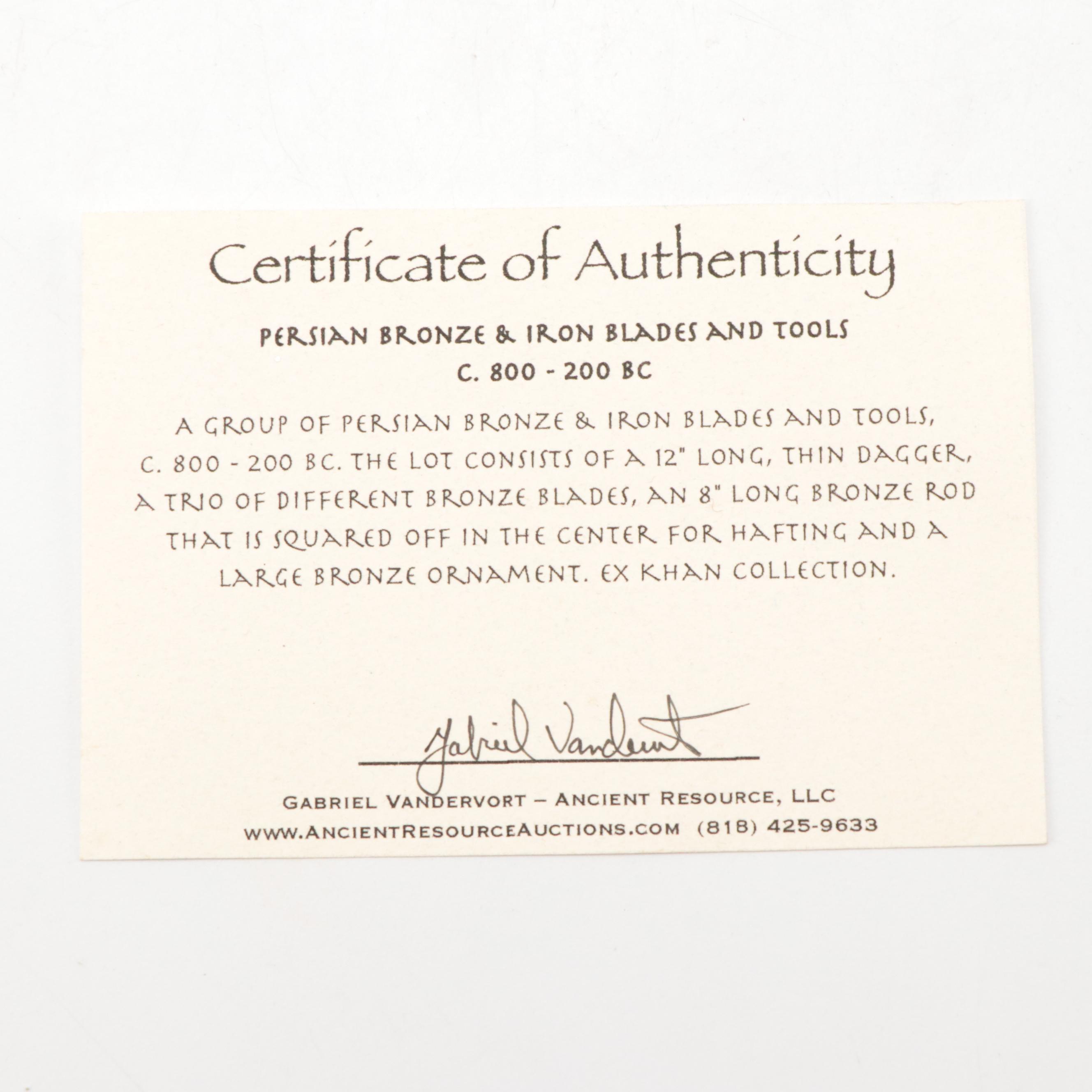 Persian Bronze and Iron Blades and Tools, Circa 800-200 BCE