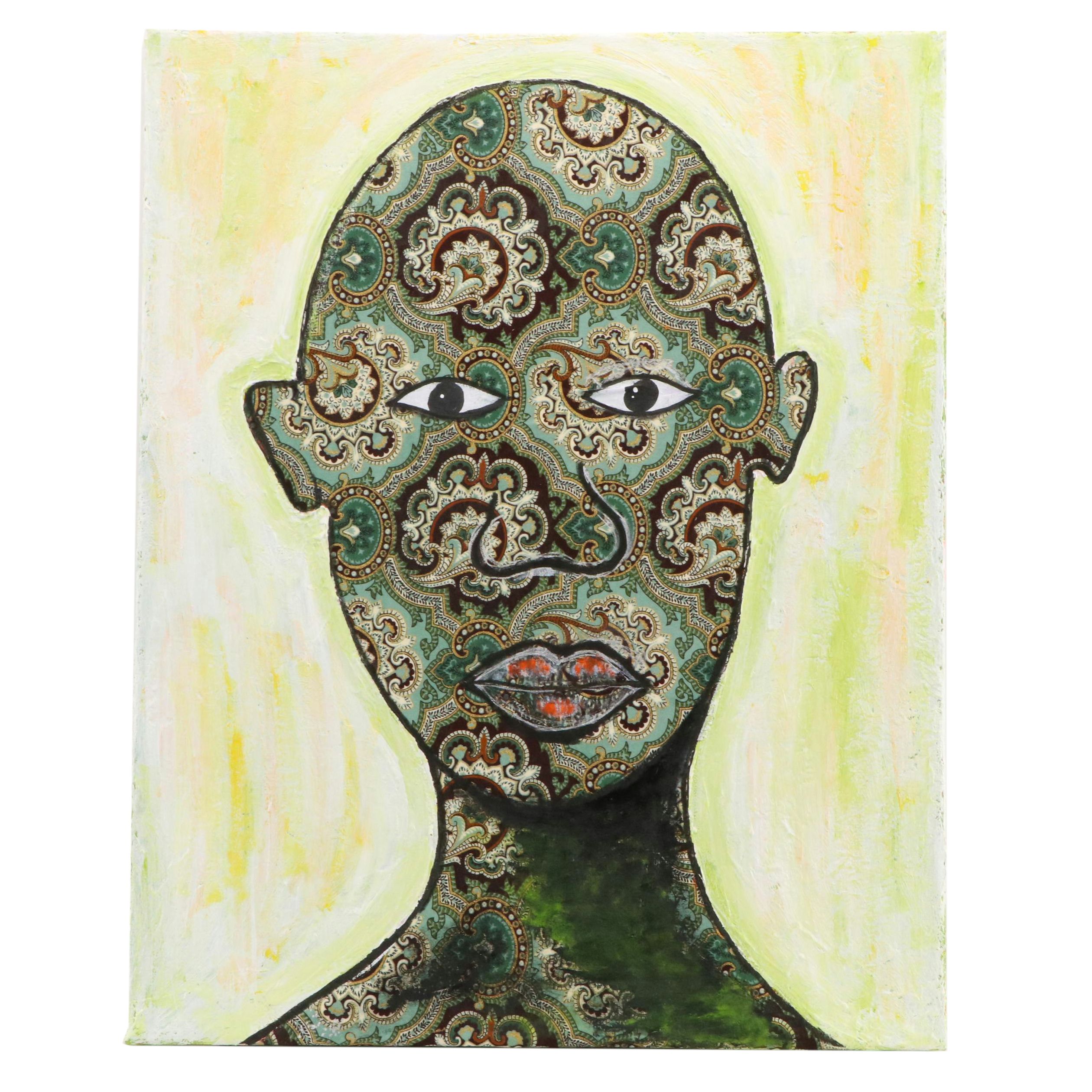 Lanre Buraimoh Stylized Mixed Media Portrait "Aspiration," 2025