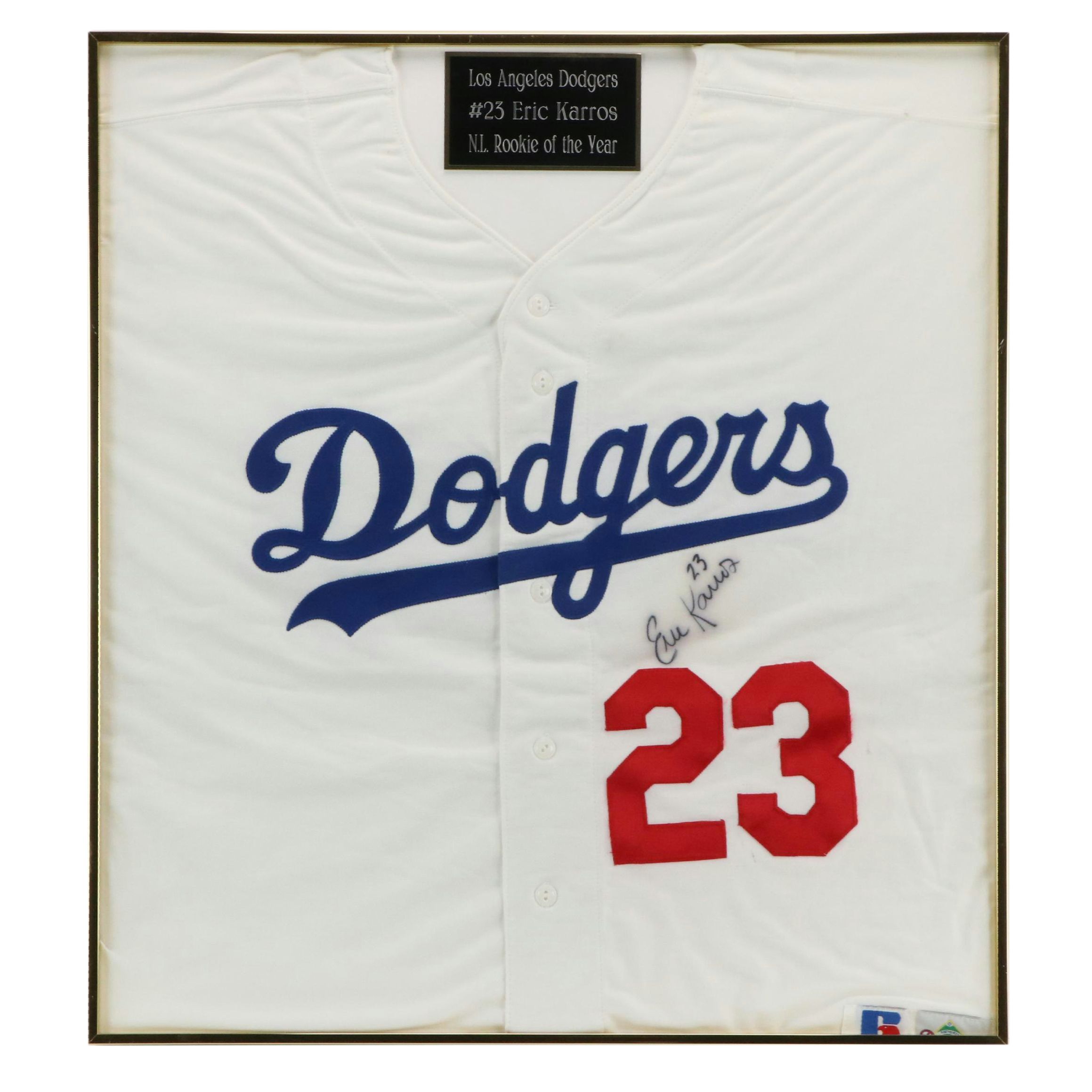 Eric Karros Signed and Player Issued  Los Angeles Dodgers Jersey with Display