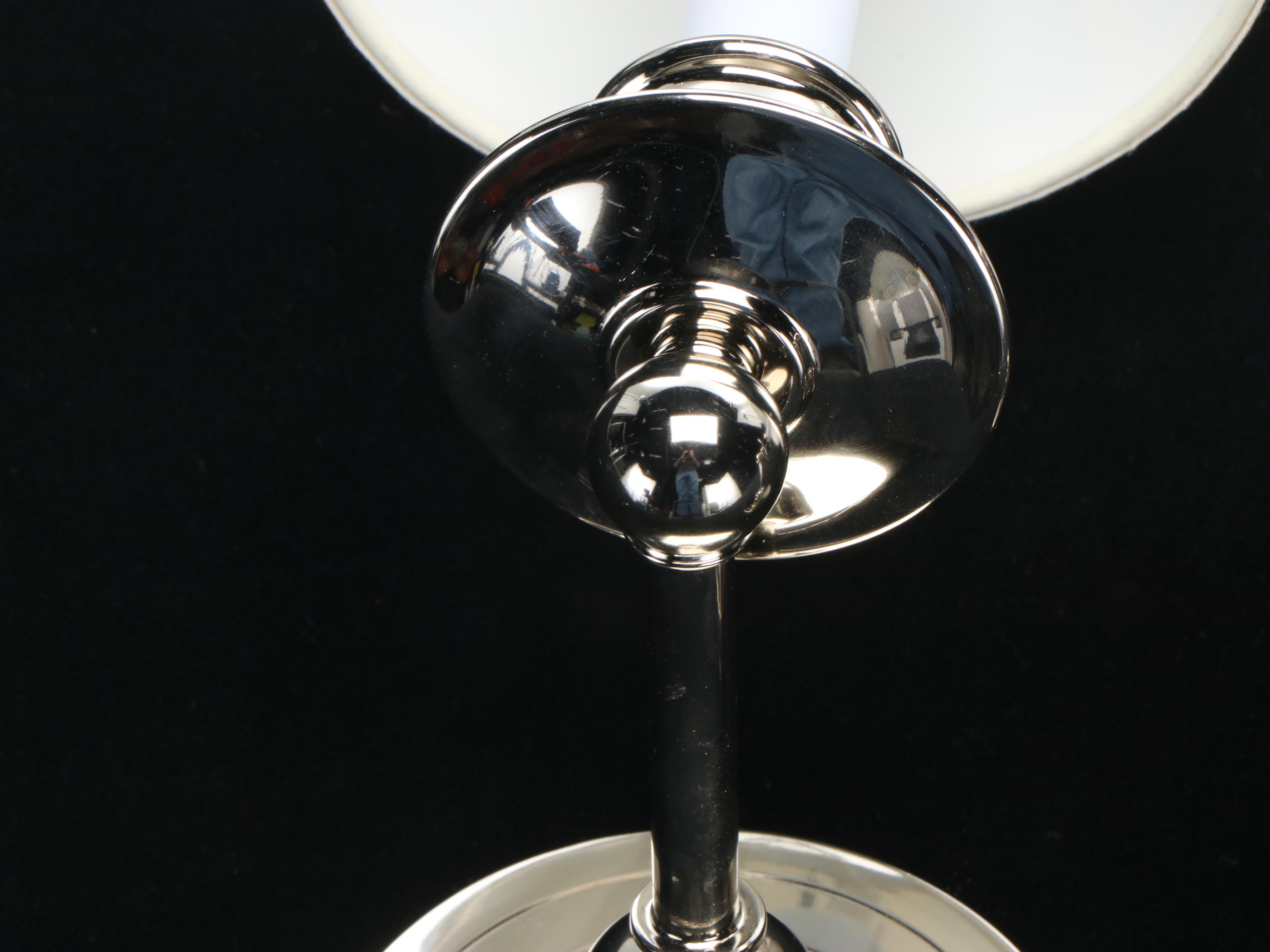 Pair of Contemporary Chrome Wall Sconces with Silk Shades