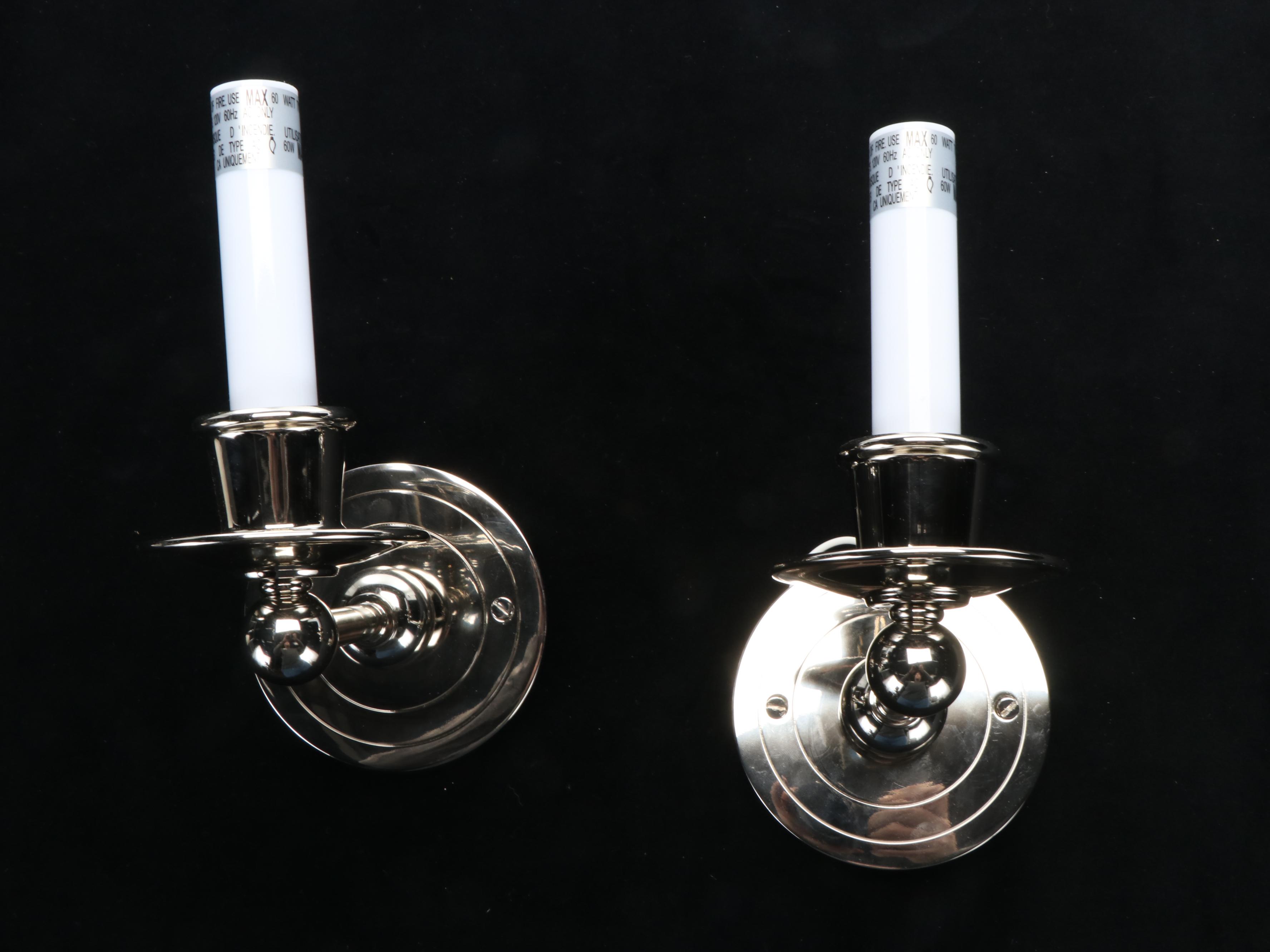 Pair of Contemporary Chrome Wall Sconces with Silk Shades