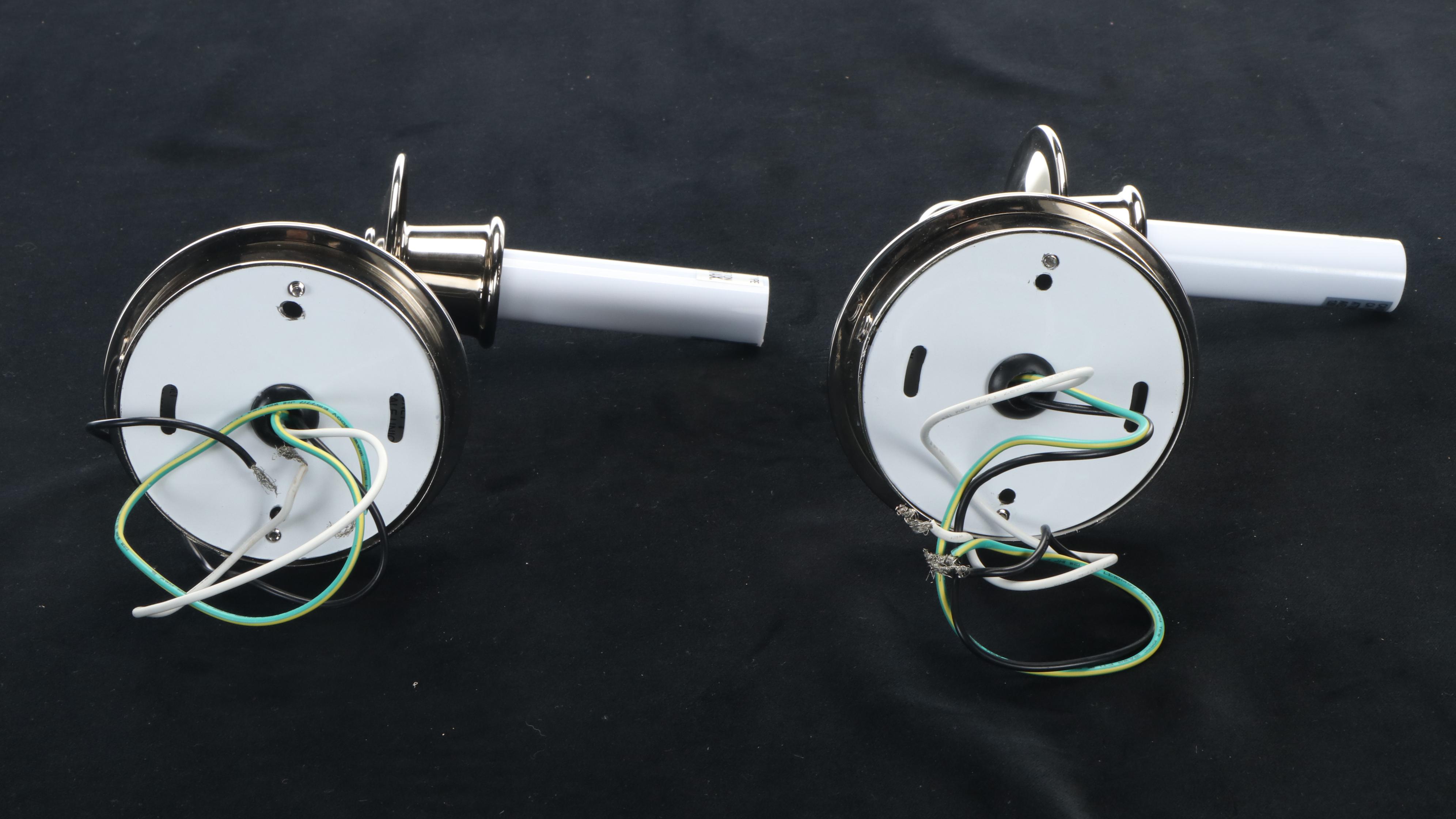 Pair of Contemporary Chrome Wall Sconces with Silk Shades