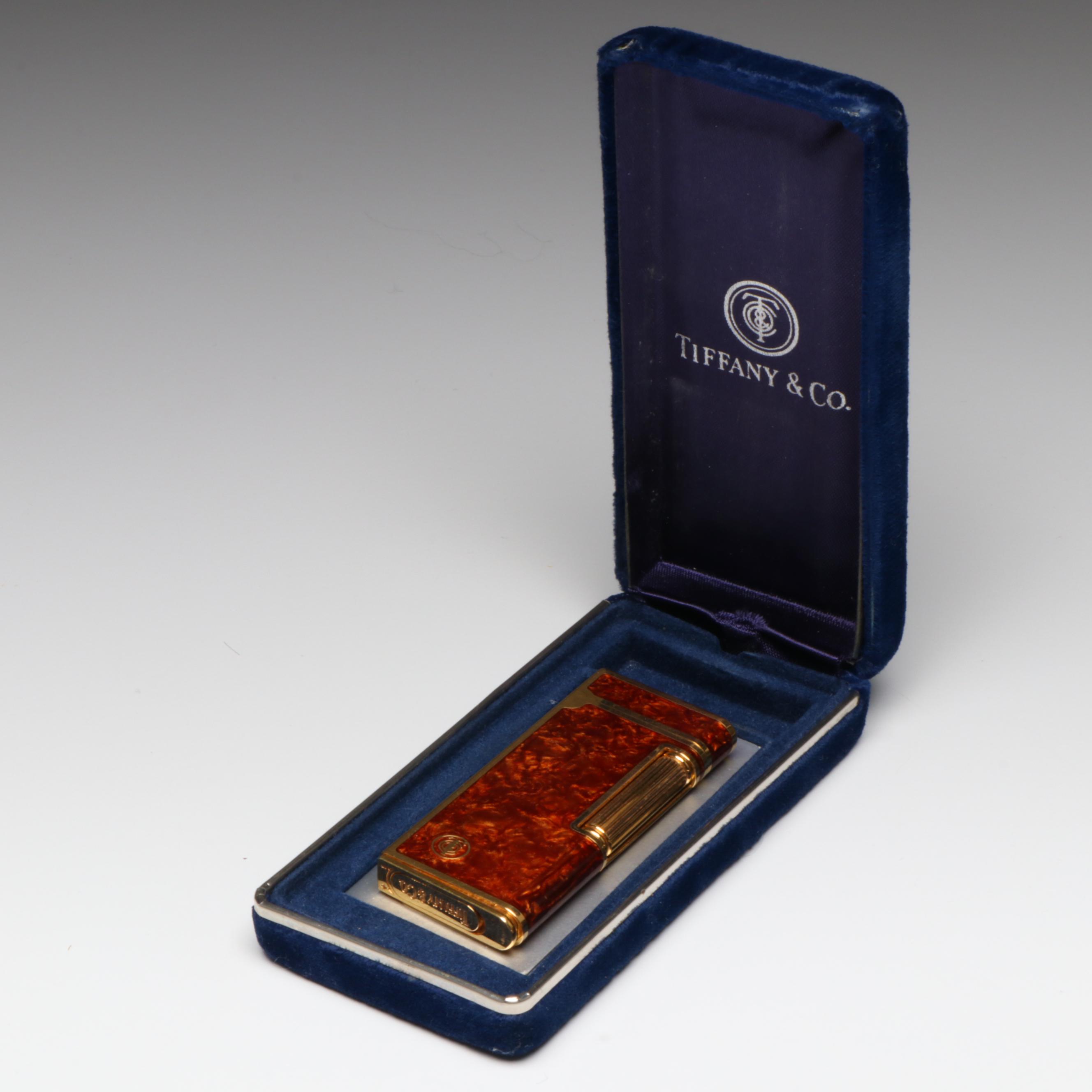 Tiffany & Co. Rollagas Gold Plate and Celluloid Flint Lighter