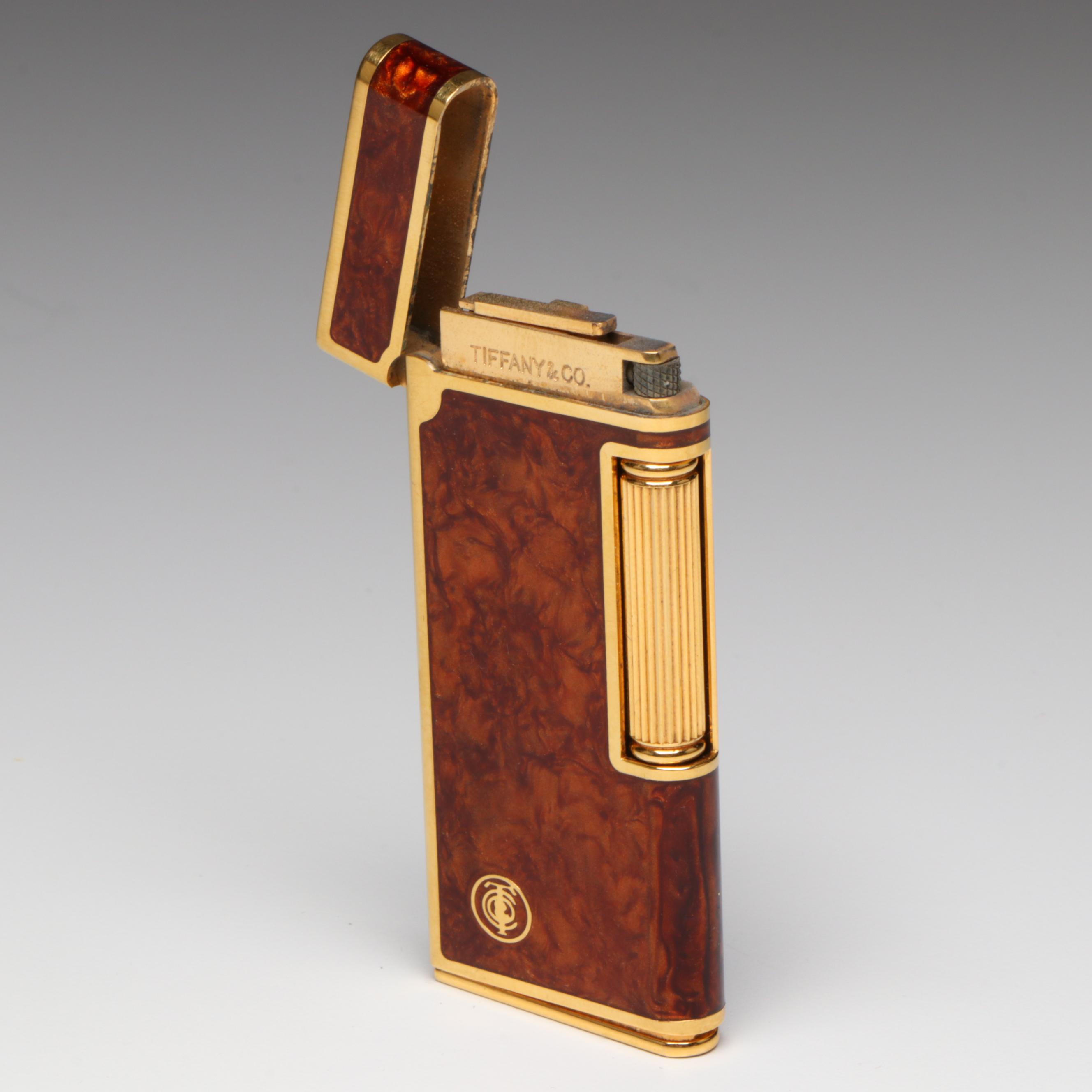 Tiffany & Co. Rollagas Gold Plate and Celluloid Flint Lighter
