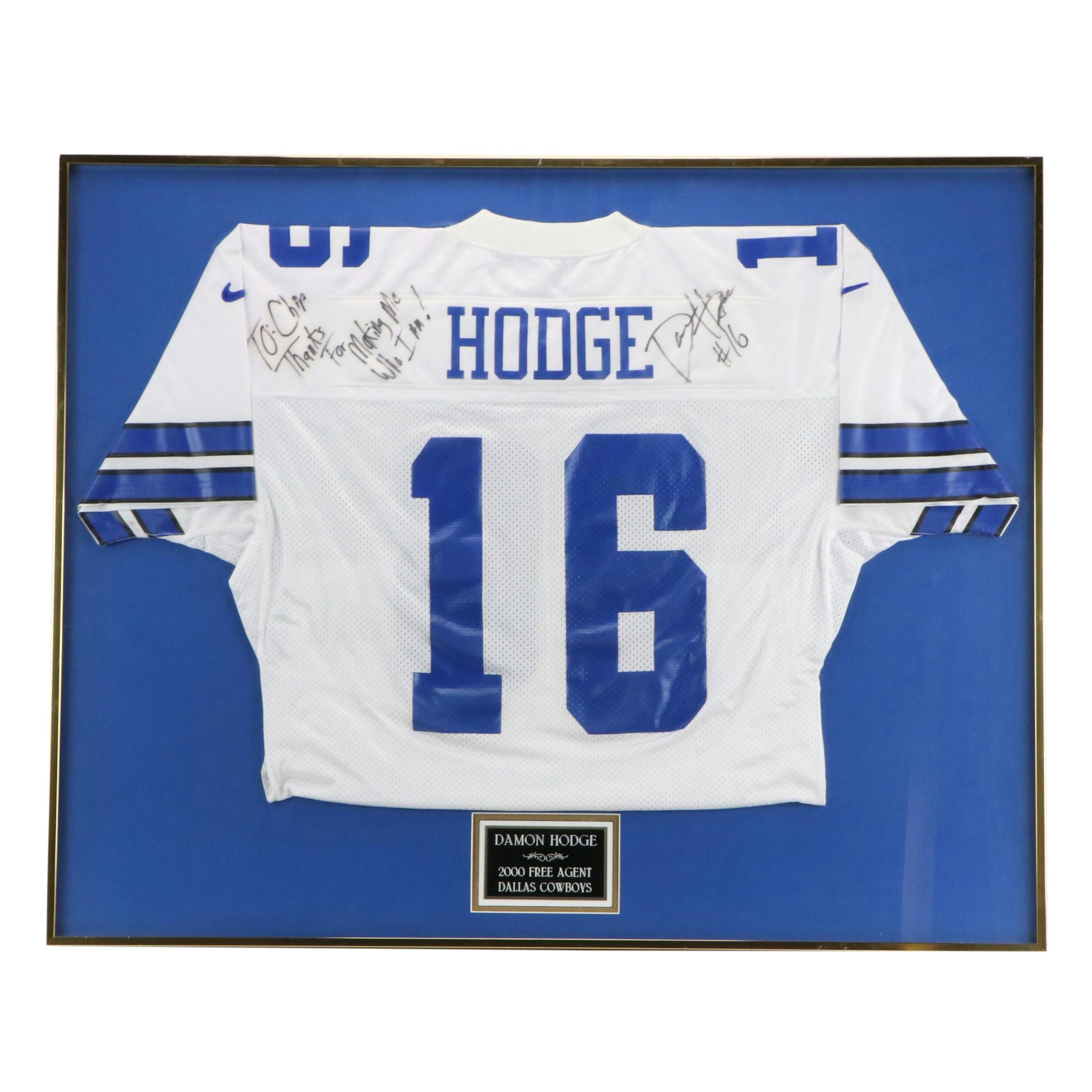 Damon Hodge Signed and Player Issued  Dallas Cowboys Jersey with Display