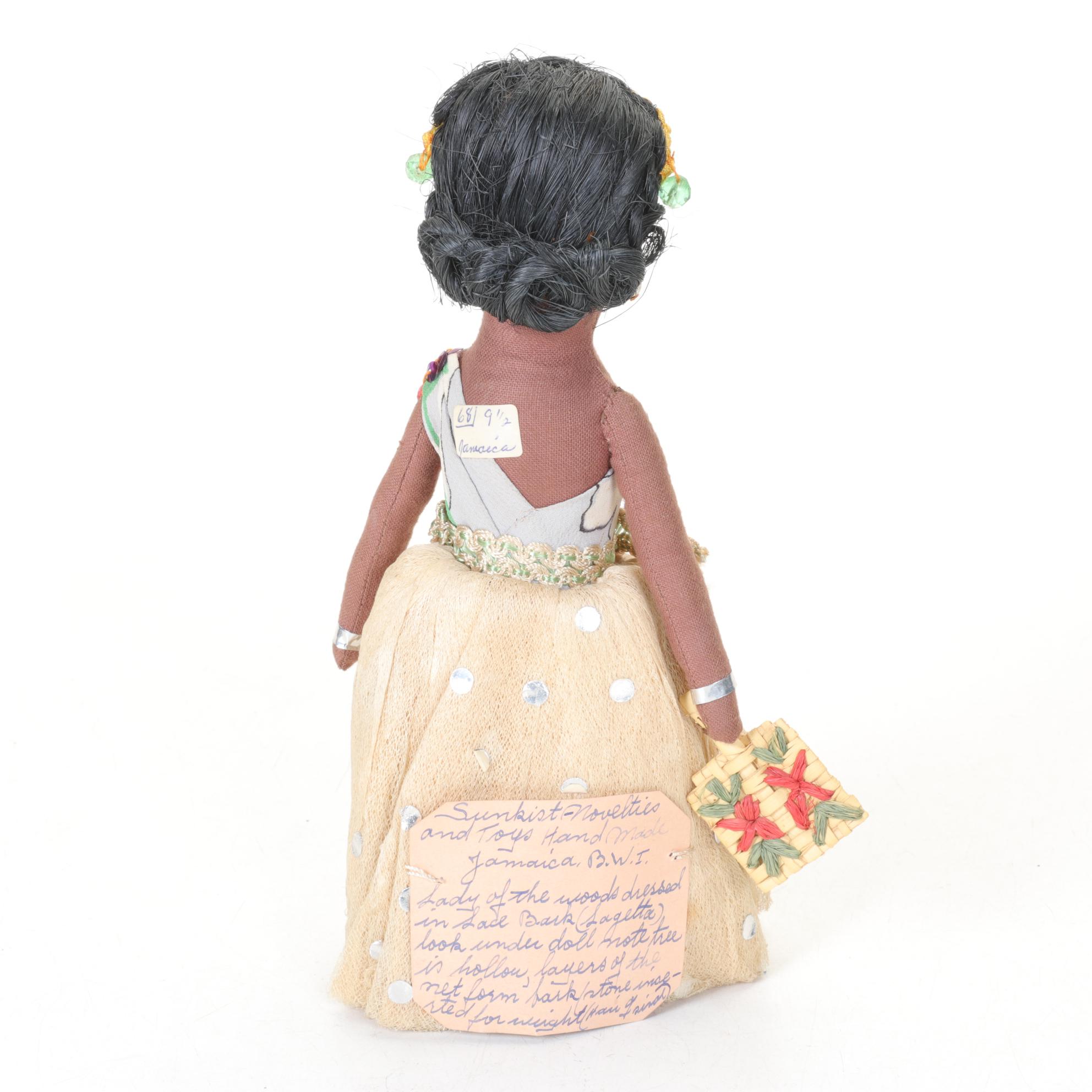 Sunkist Novelties "Lady of the Woods" Folk Art Jamaican Doll in Lace Bark