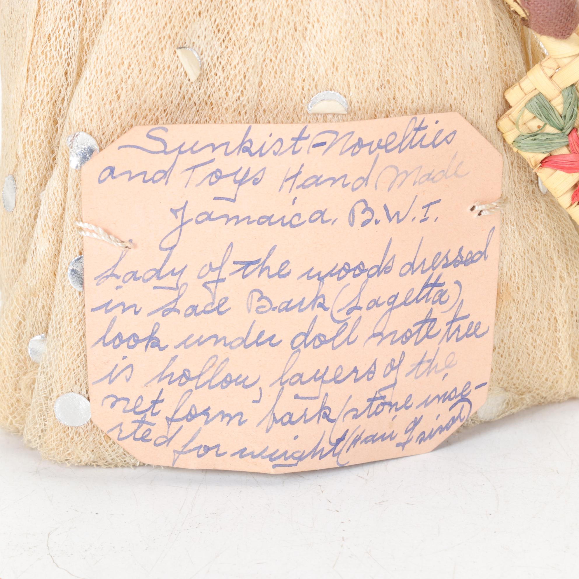 Sunkist Novelties "Lady of the Woods" Folk Art Jamaican Doll in Lace Bark