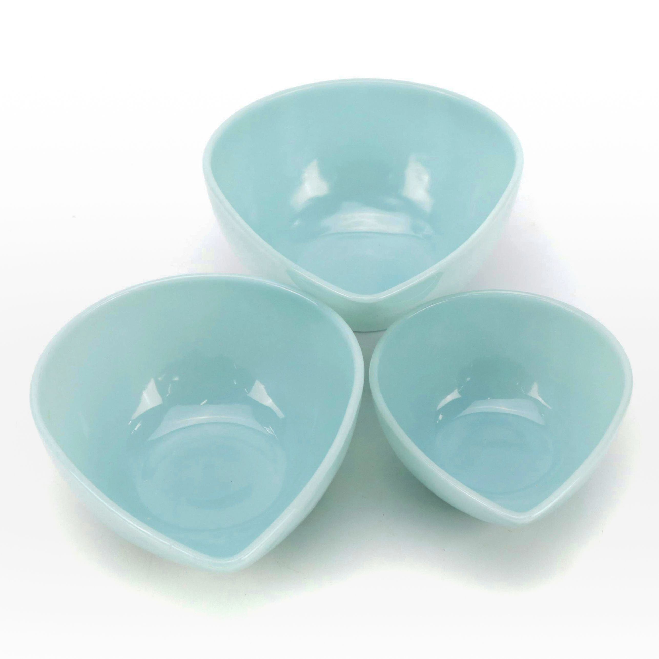 Fire King Delphite Blue Swedish Modern Style Teardrop Shaped Nesting Bowls