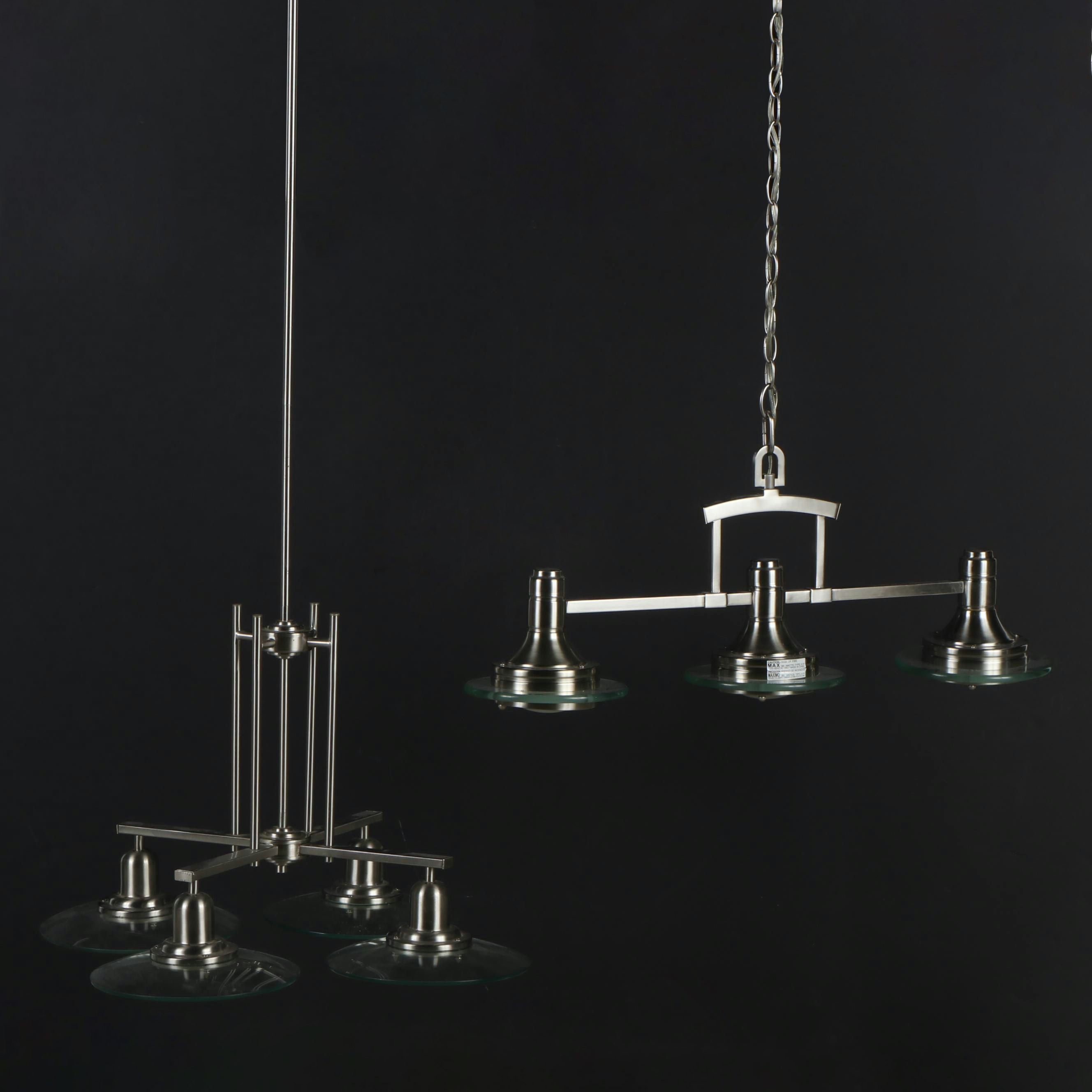 Contemporary Brushed Metal Linear and Four-Arm Chandeliers