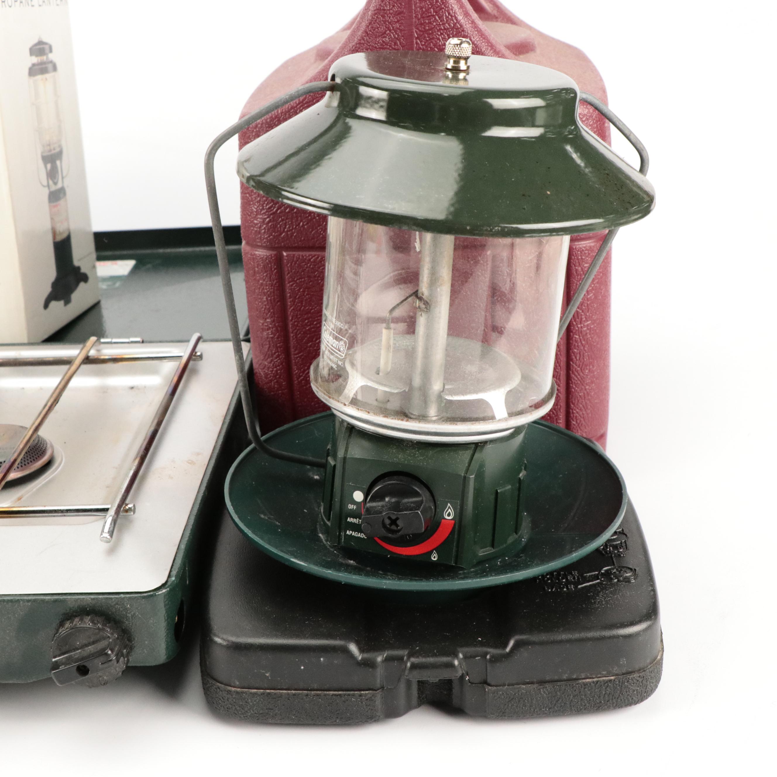 Coleman Propane Two Burner Stove and Propane Outdoor Lanterns